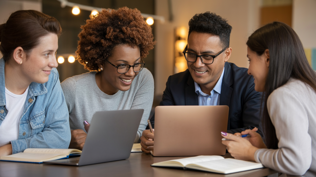 Diverse adult learners in collaborative tutoring session
