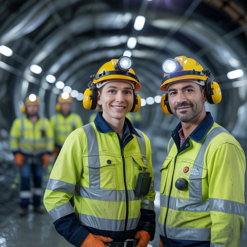 Mining professionals in safety equipment