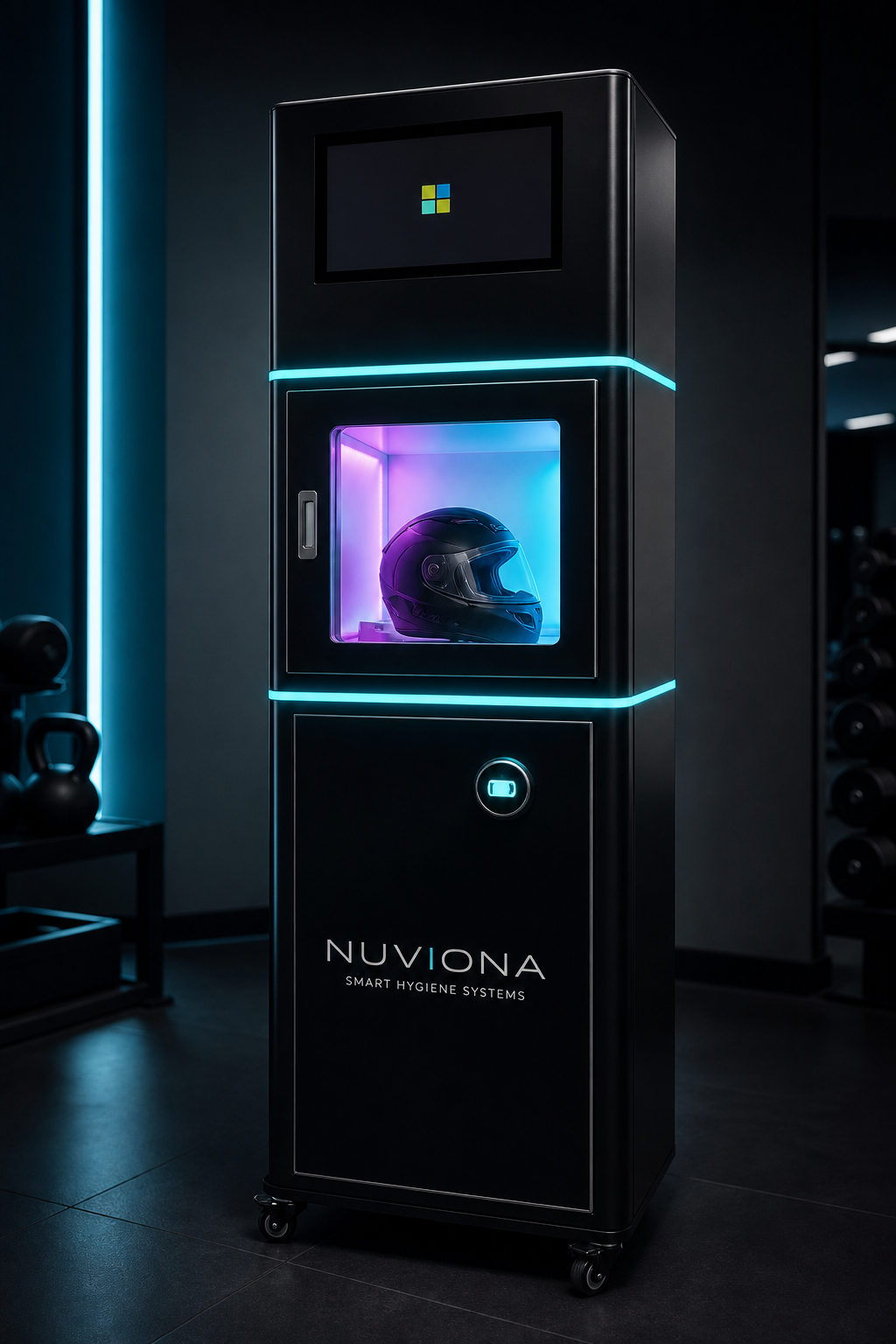 NUVIONA en funcionamiento con un casco deportivo en el interior