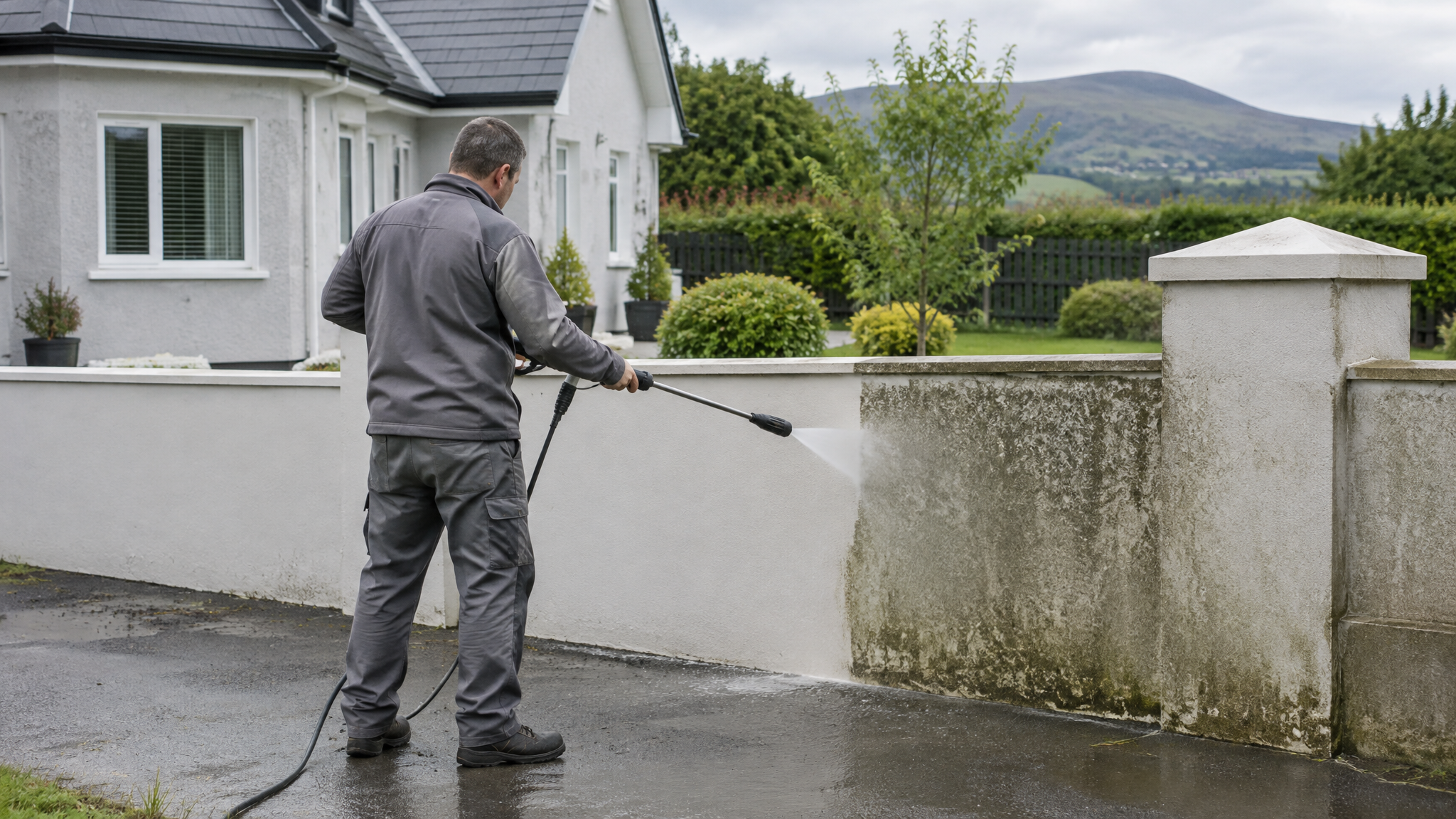 Garden wall preparation before painting