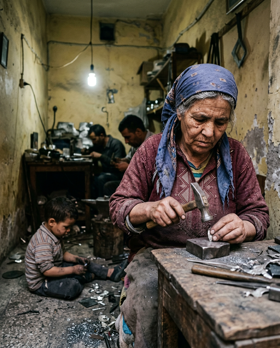 Fatima Al-Amazigh in her Marrakech silversmith workshop