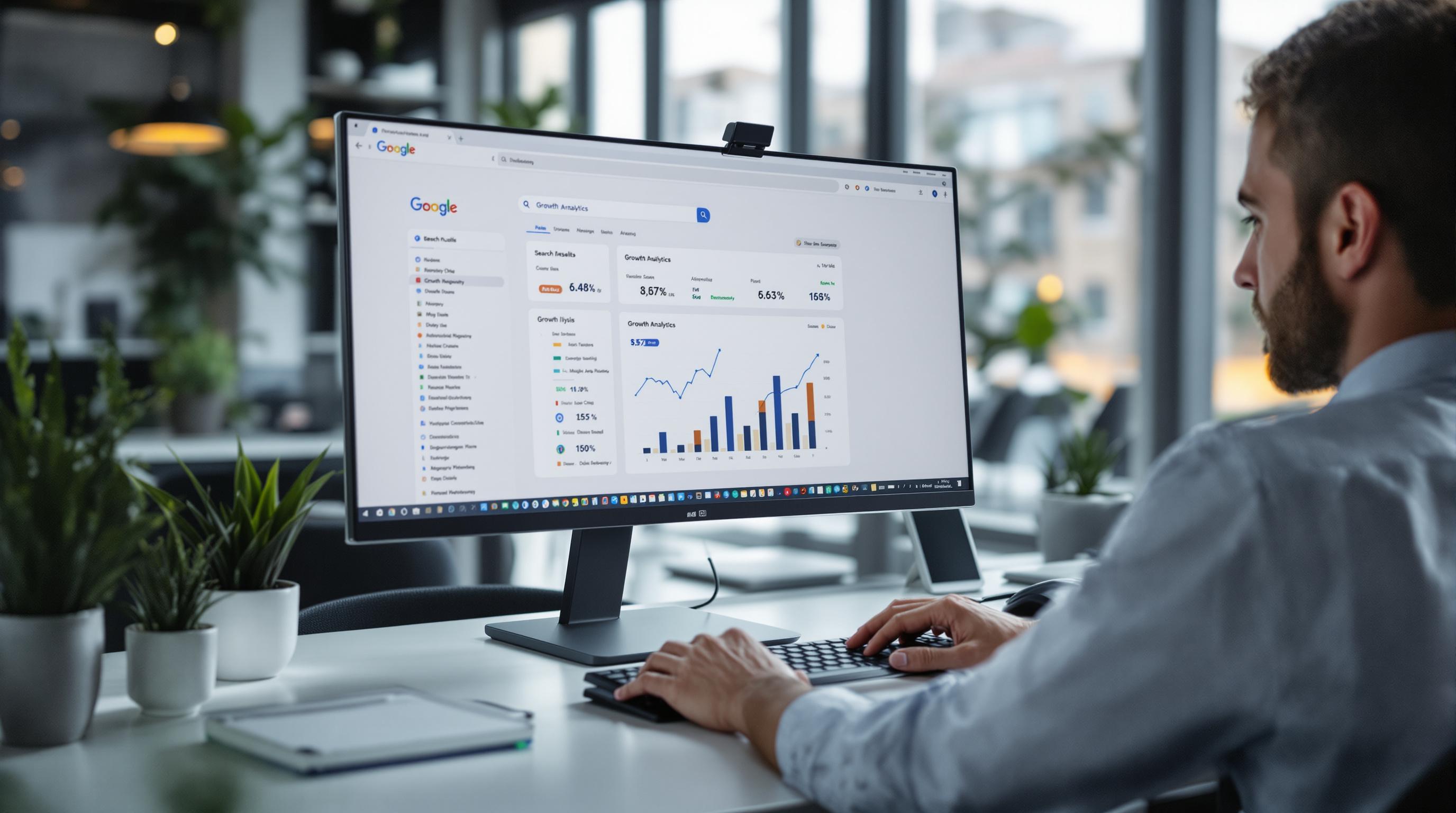 SEO для малого бизнеса в Германии - главный баннер с графиками роста и немецкими флагами