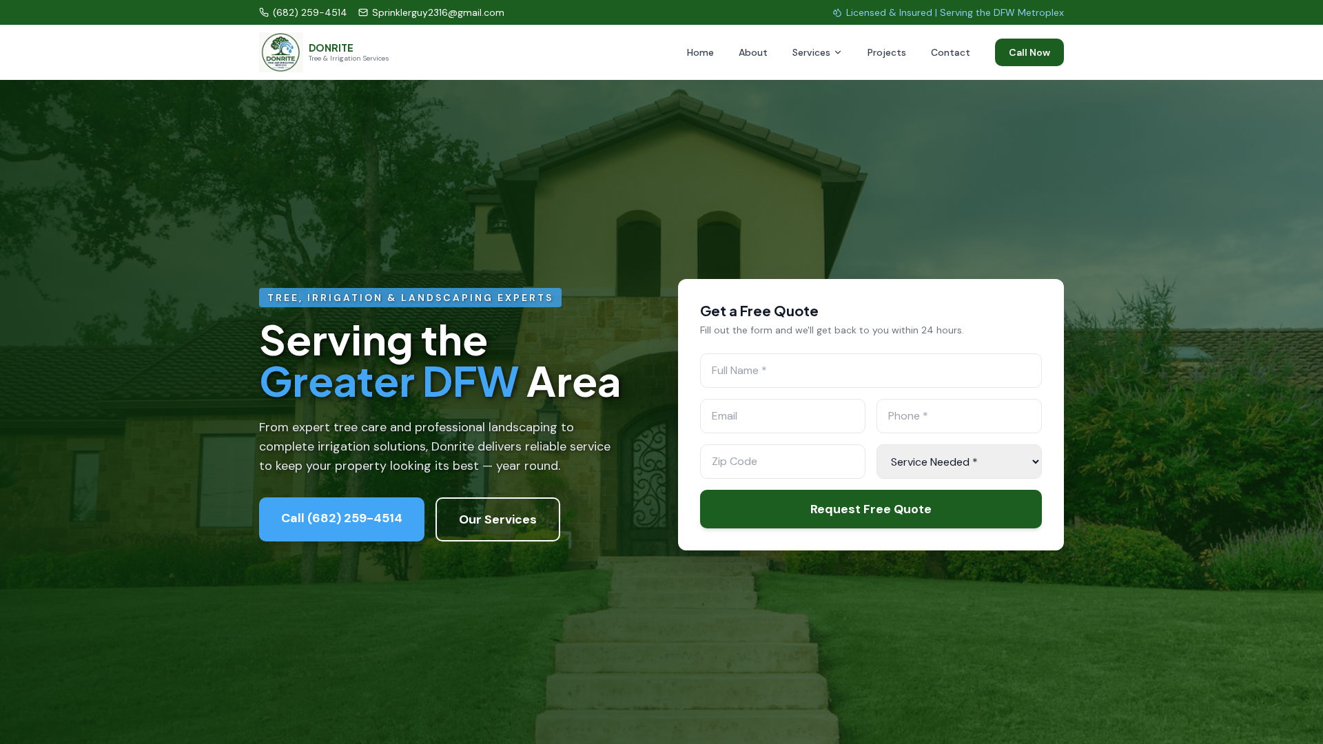 Live demo preview of Donrite Tree & Irrigation — a fully functional tree & landscaping website built by Contractor Website Pros