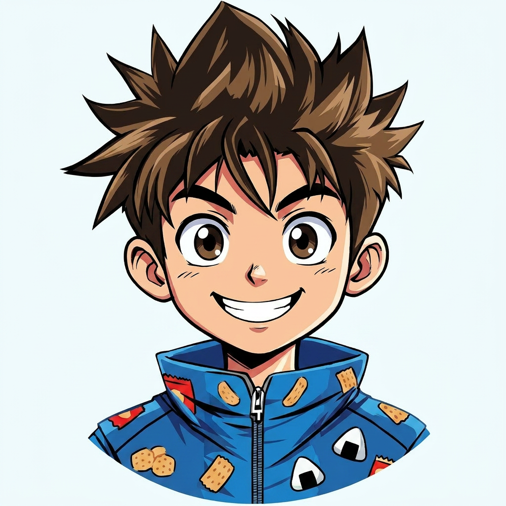 Marco - manga style illustration of a young snack entrepreneur