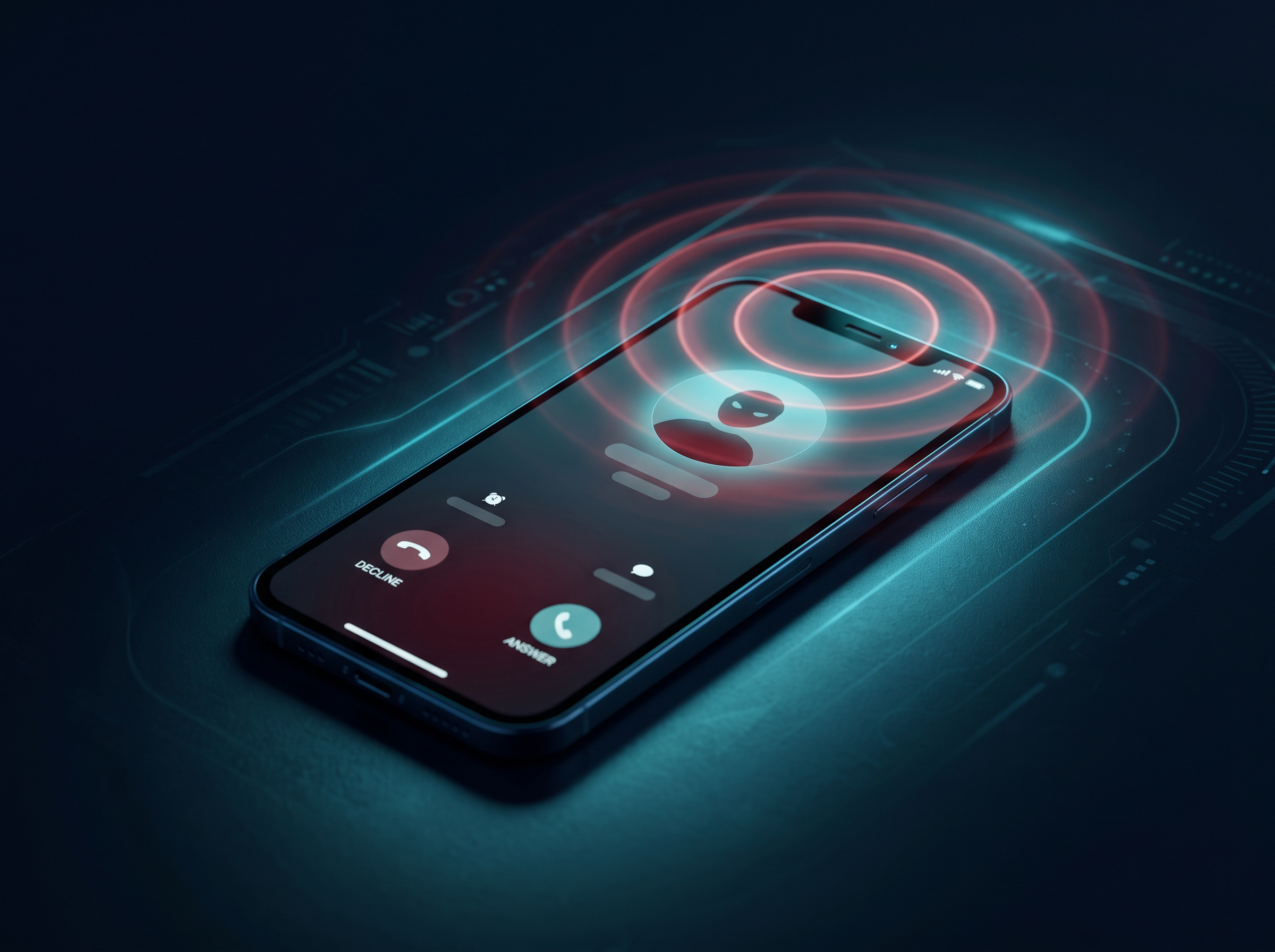 A mobile phone receiving an unknown call with reddish sound waves