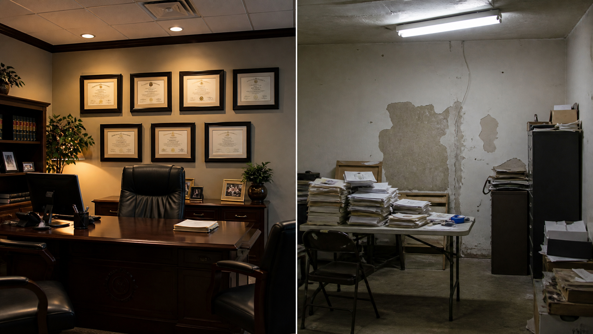 Comparison: a professional credentialed office versus a disorganized pop-up operation