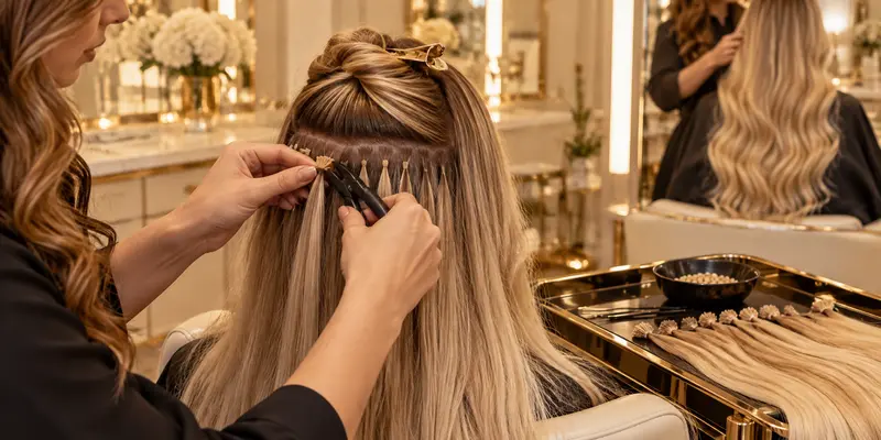Aplicação de mega hair com queratina em salão de Sorocaba