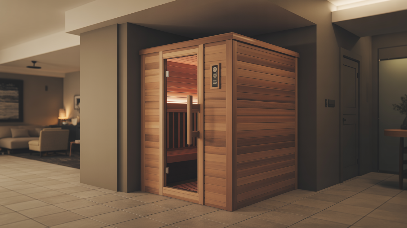 Modern indoor sauna installation in a home basement setting
