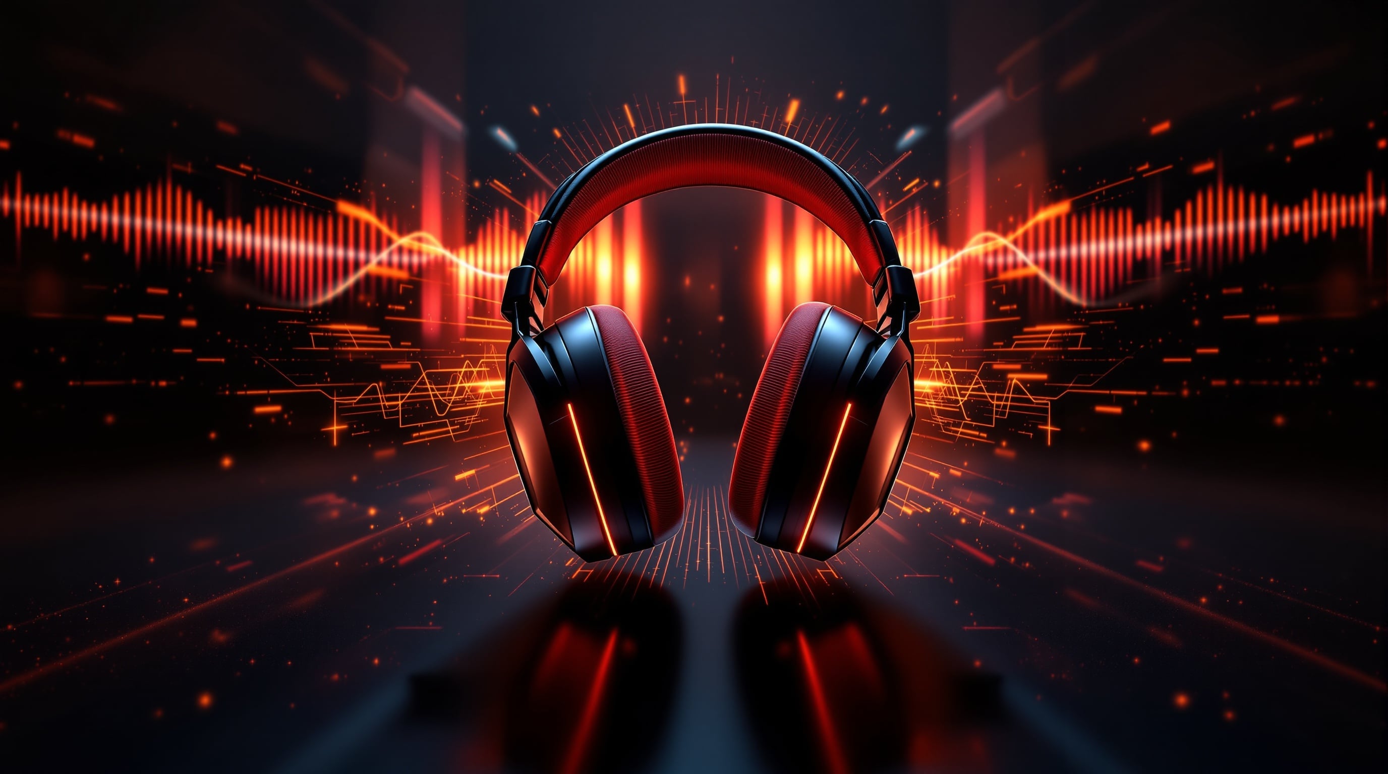 Ilustración editorial de auriculares DJ profesionales con tonos anaranjados cálidos y texturas vibrantes estilo TasIA