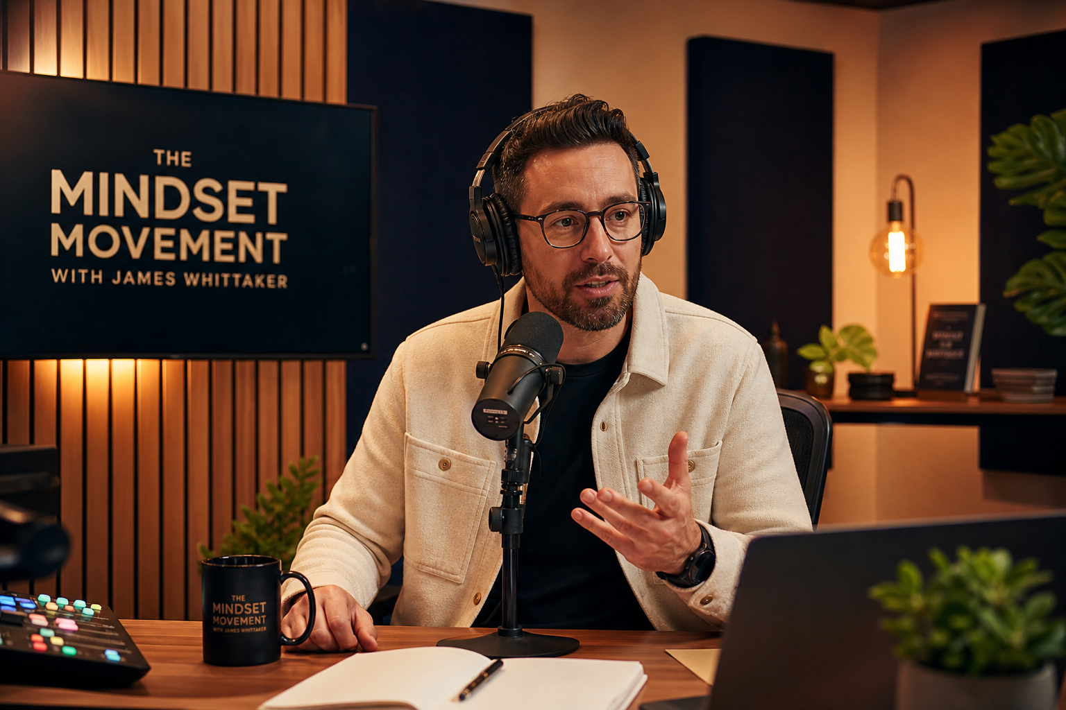 Content creator in a professional studio recording