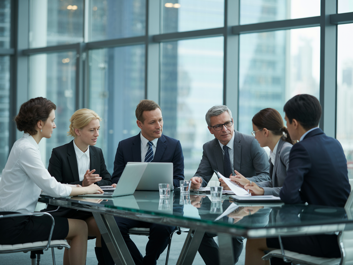 Business meeting with European and Chinese professionals