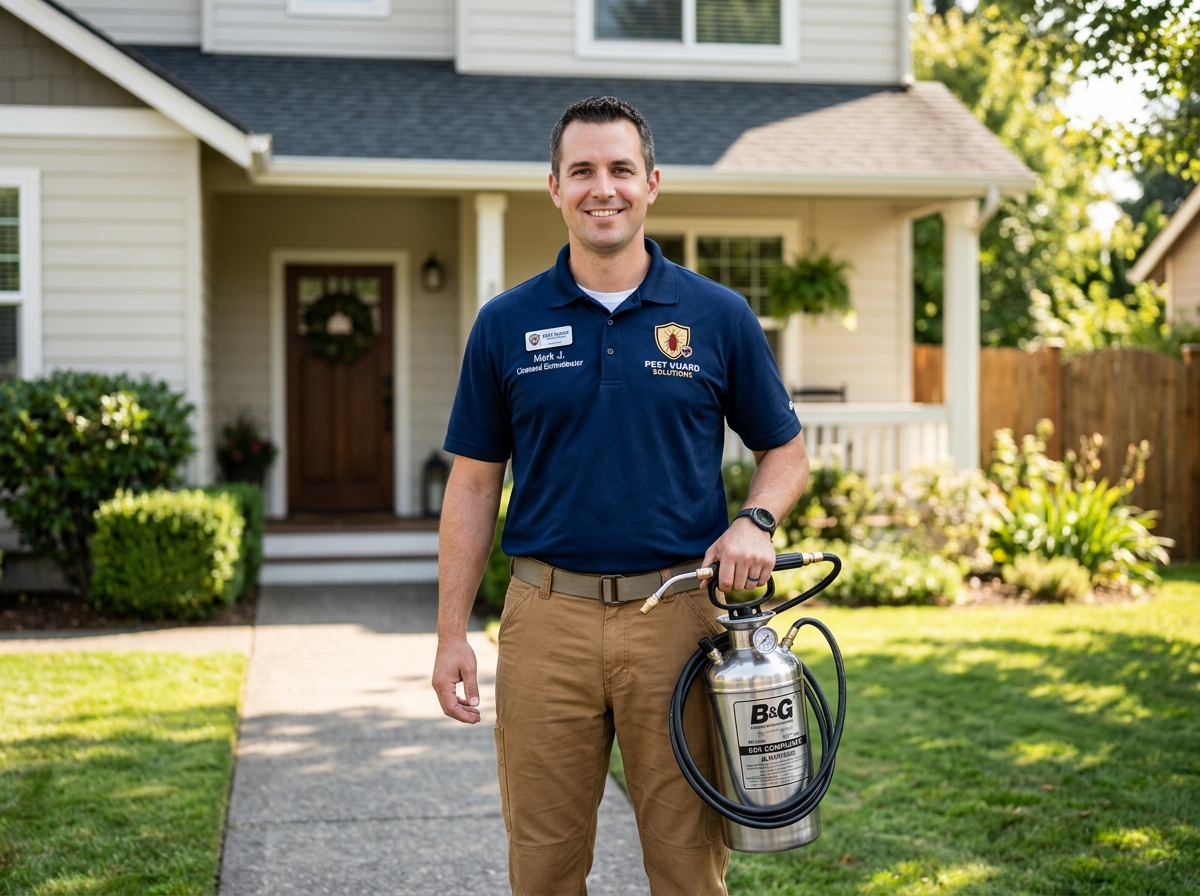 Licensed pest control technician with treatment equipment