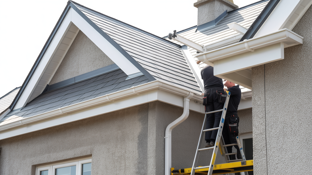 Professional gutter installation on Irish house