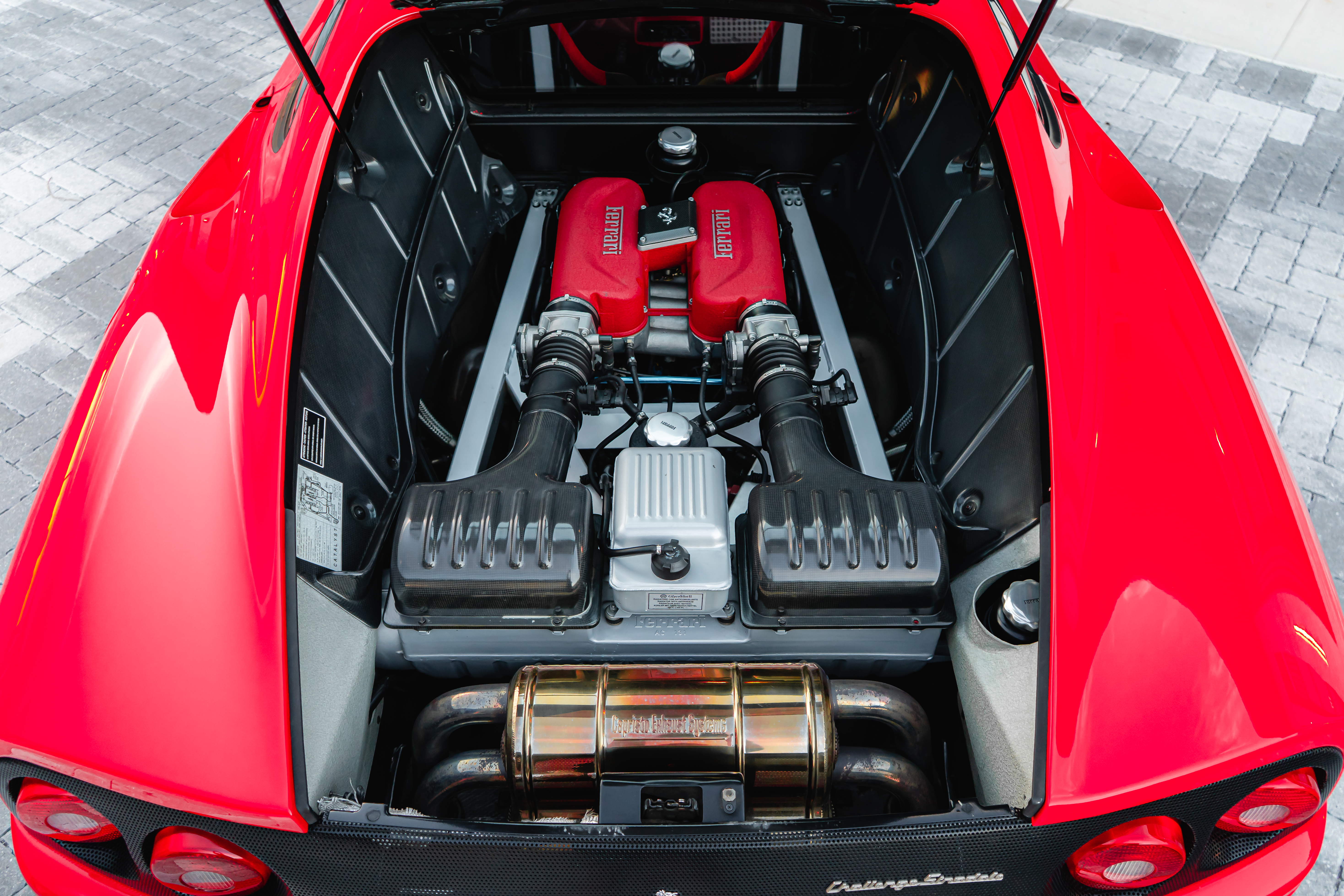 Ferrari 360 Challenge Stradale engine bay with Capristo exhaust