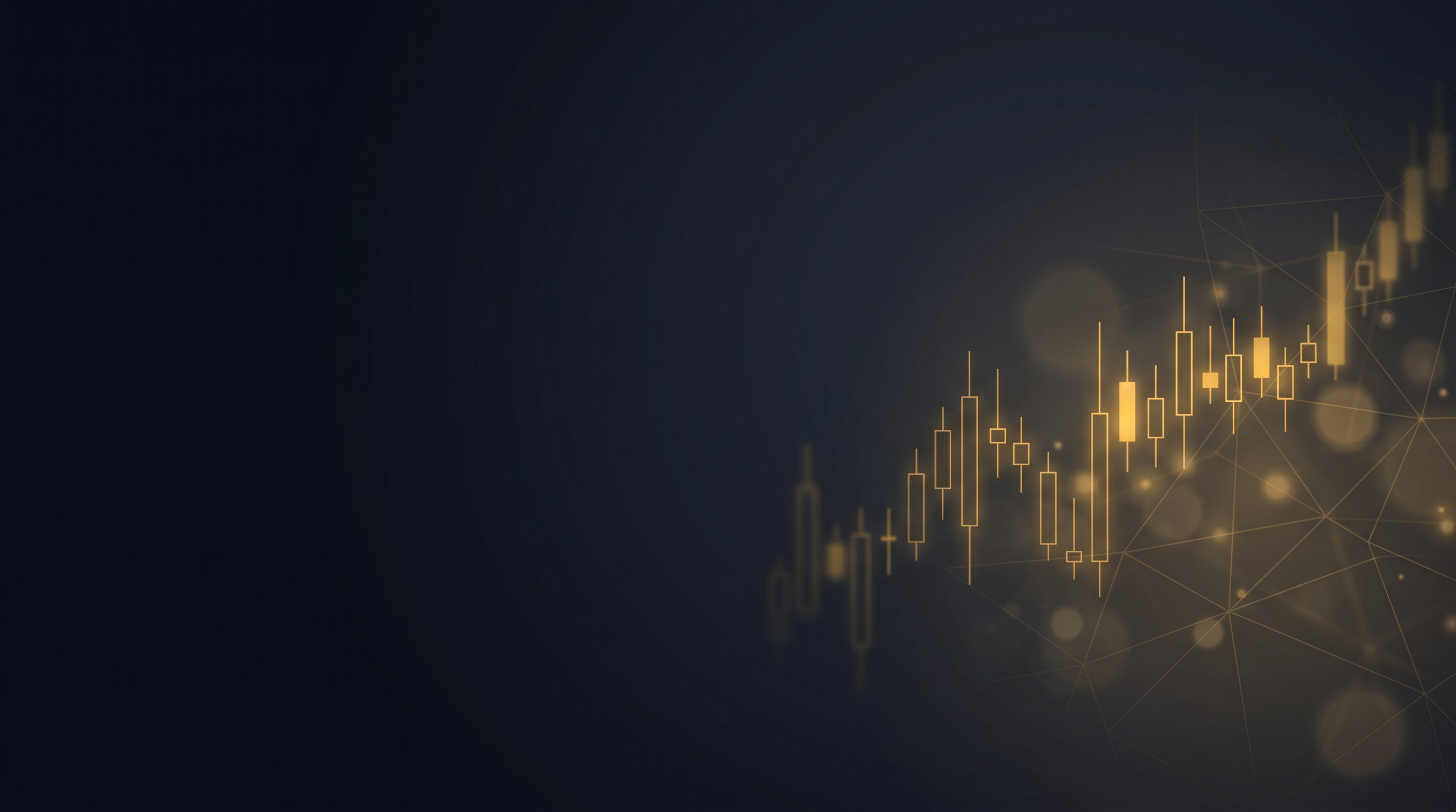 Gold candlestick lines glowing over a dark navy trading grid