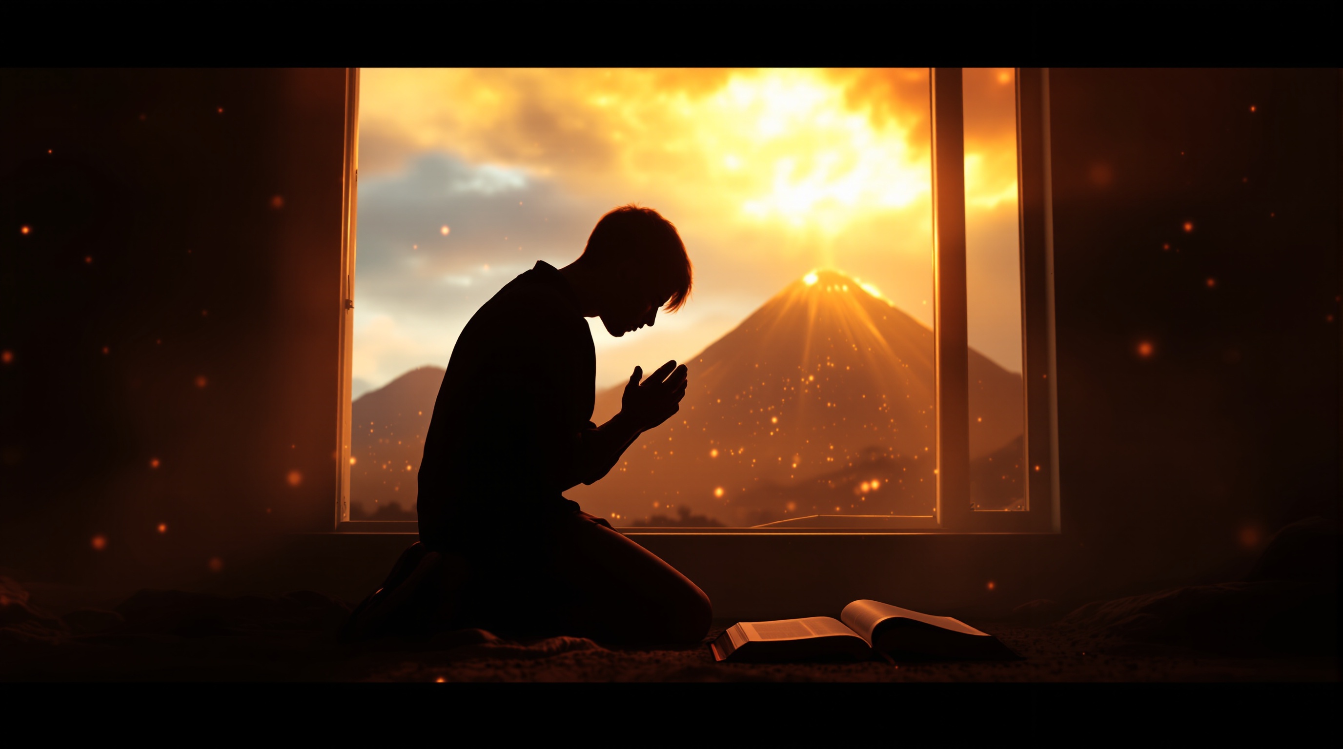 Teen praying with Bible