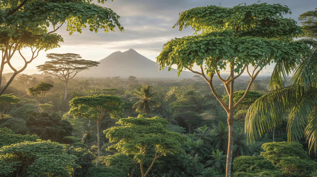 Lush Balinese tropical landscape with moringa trees