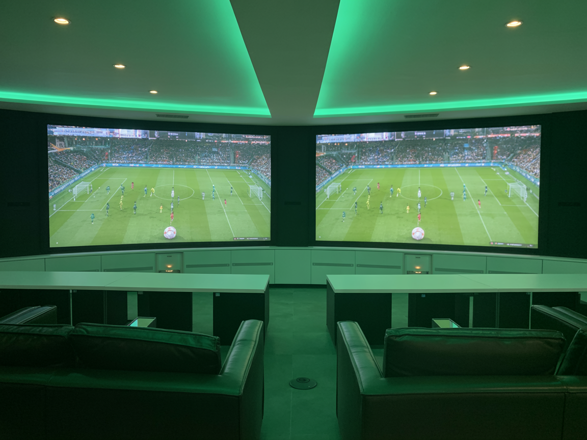 Dual screen setup showing matches