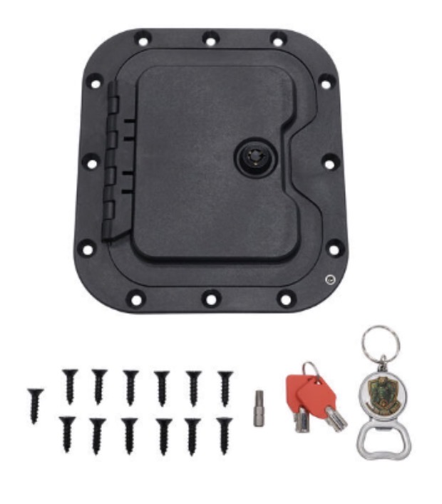 Work Truck Fuel Vault — Large Standard Single — bolt-on locking fuel door for Ford and Ram work trucks