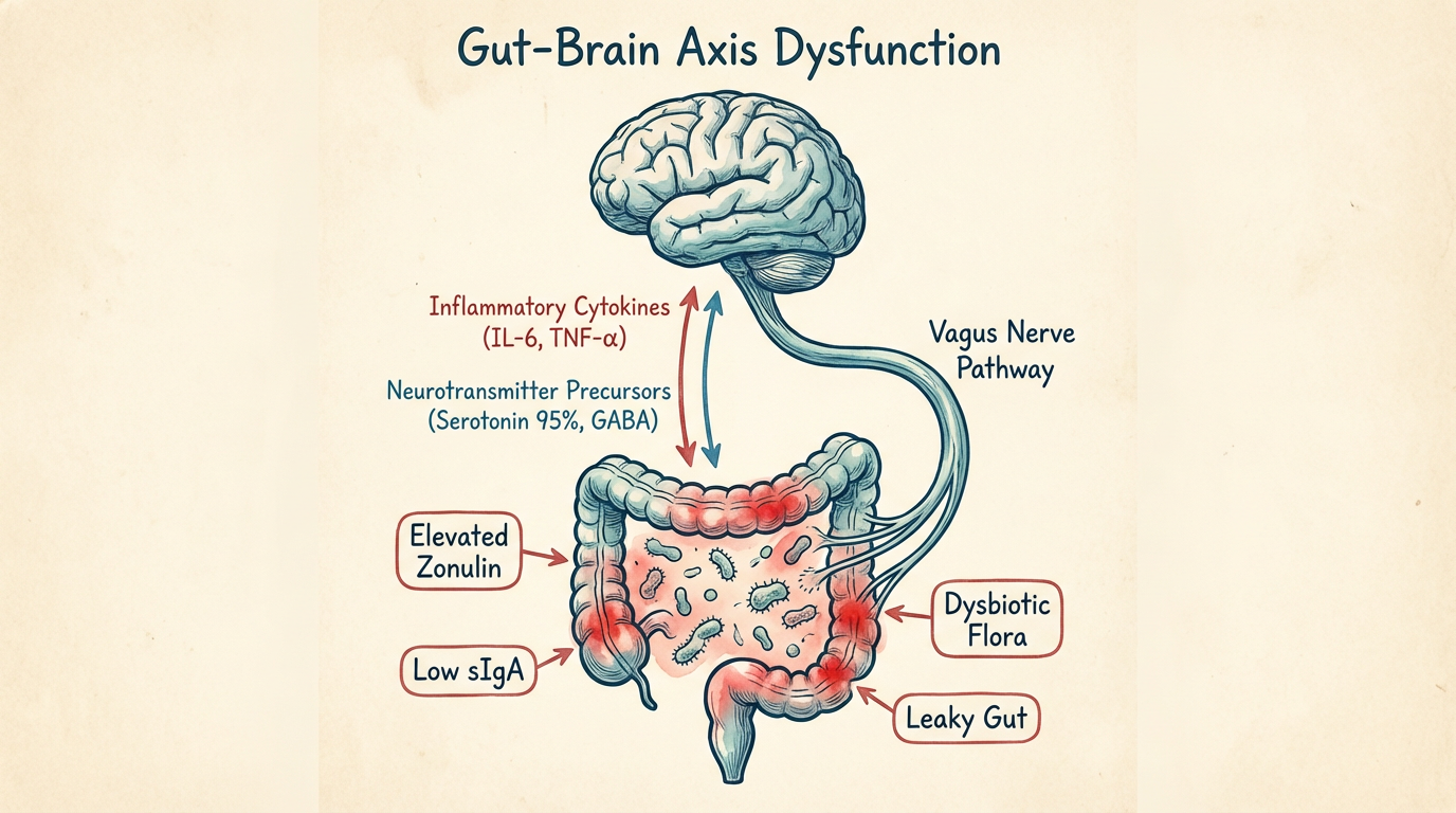 Gut-Brain Axis dysfunction pathways and biomarkers