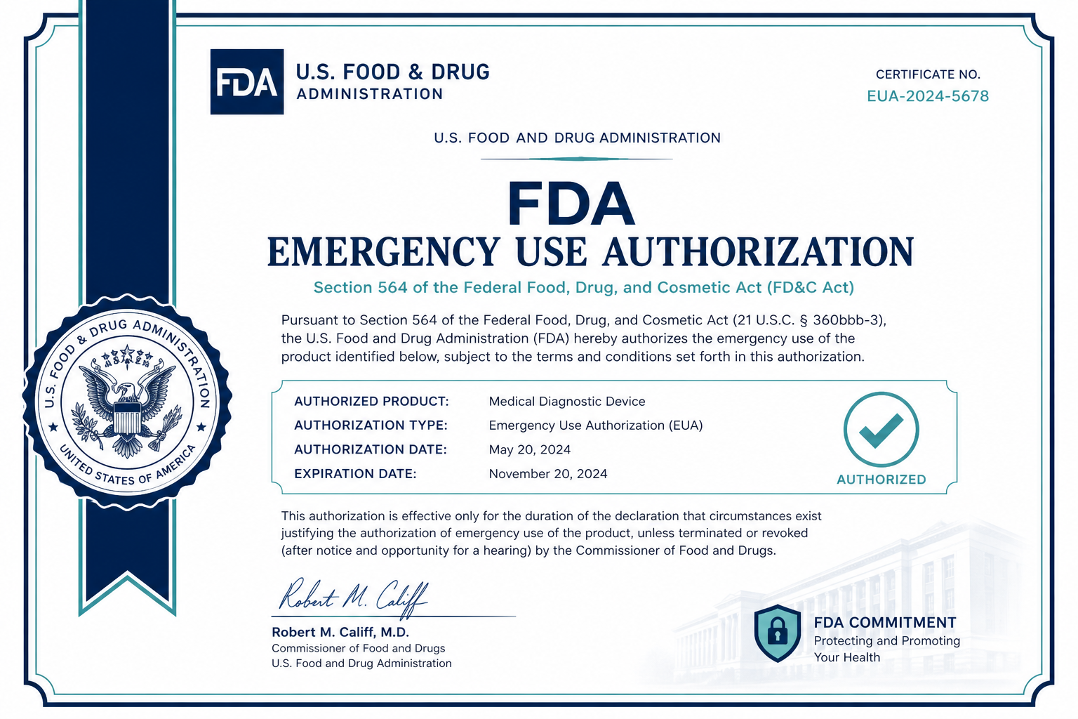 FDA Emergency Use Authorization certification document