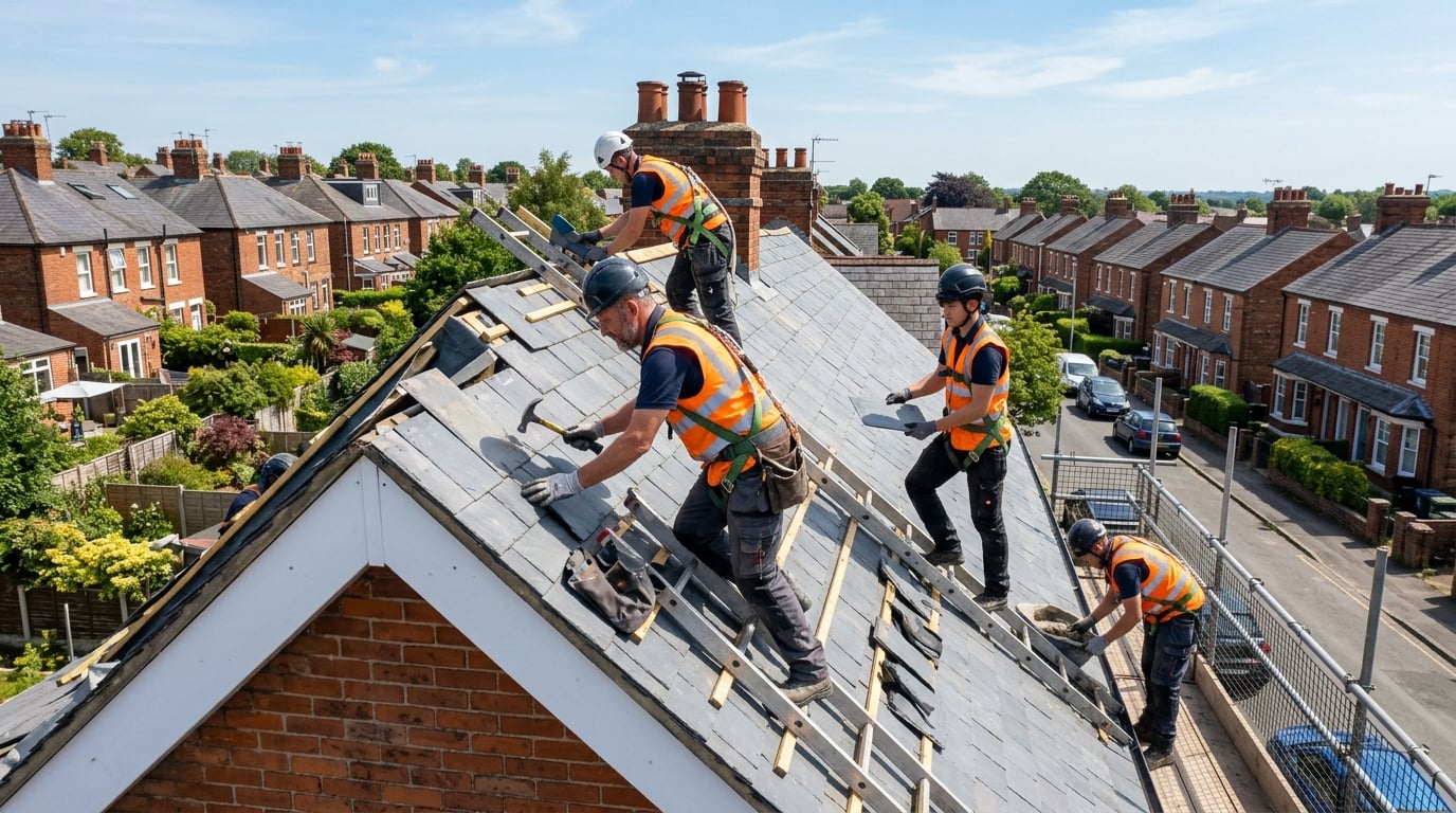 North Stone Roofing & Paving professional team working on a roof