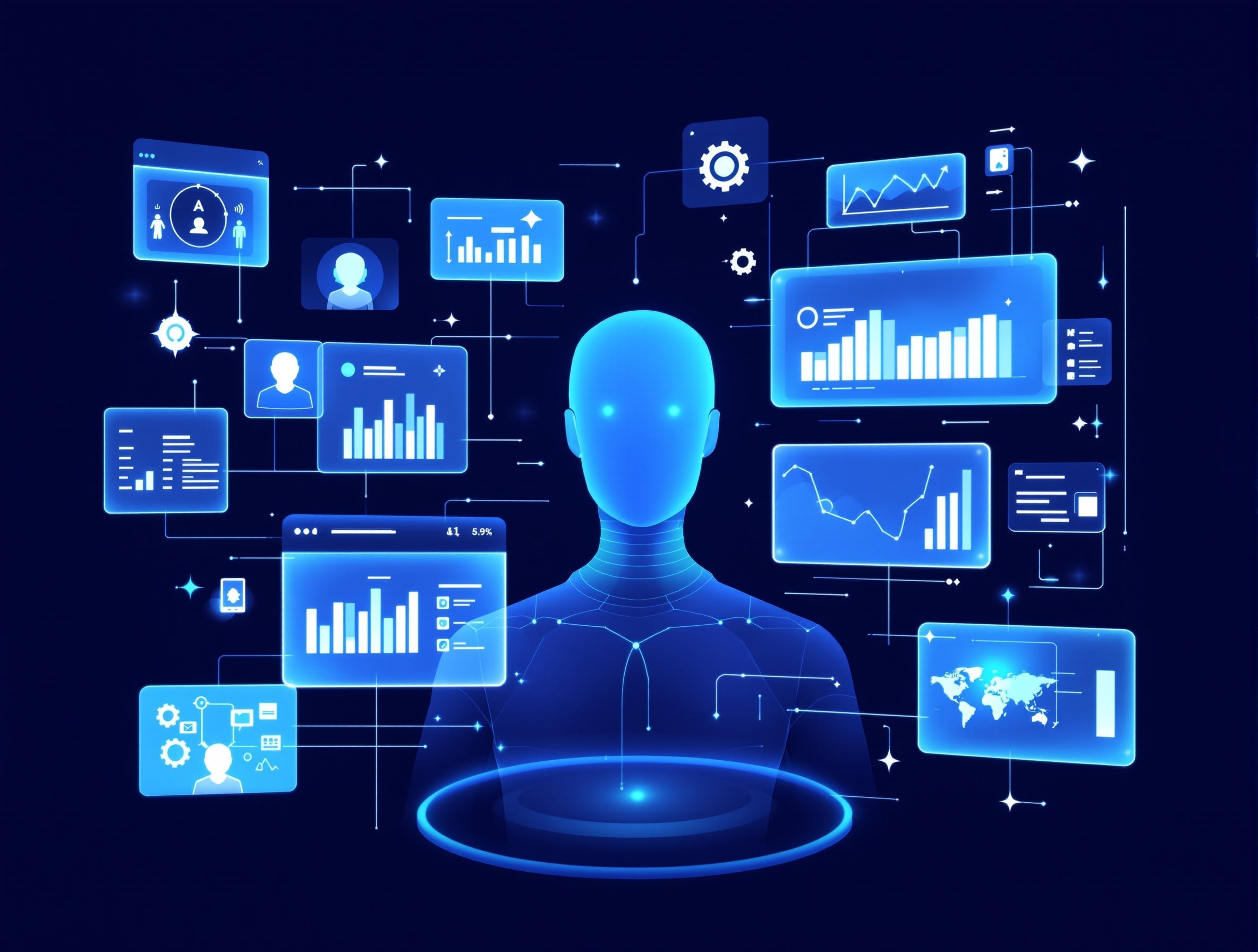 AI Employee solutions illustration showing intelligent agents and automation