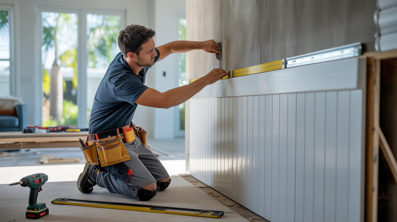 Professional accent wall installation in progress