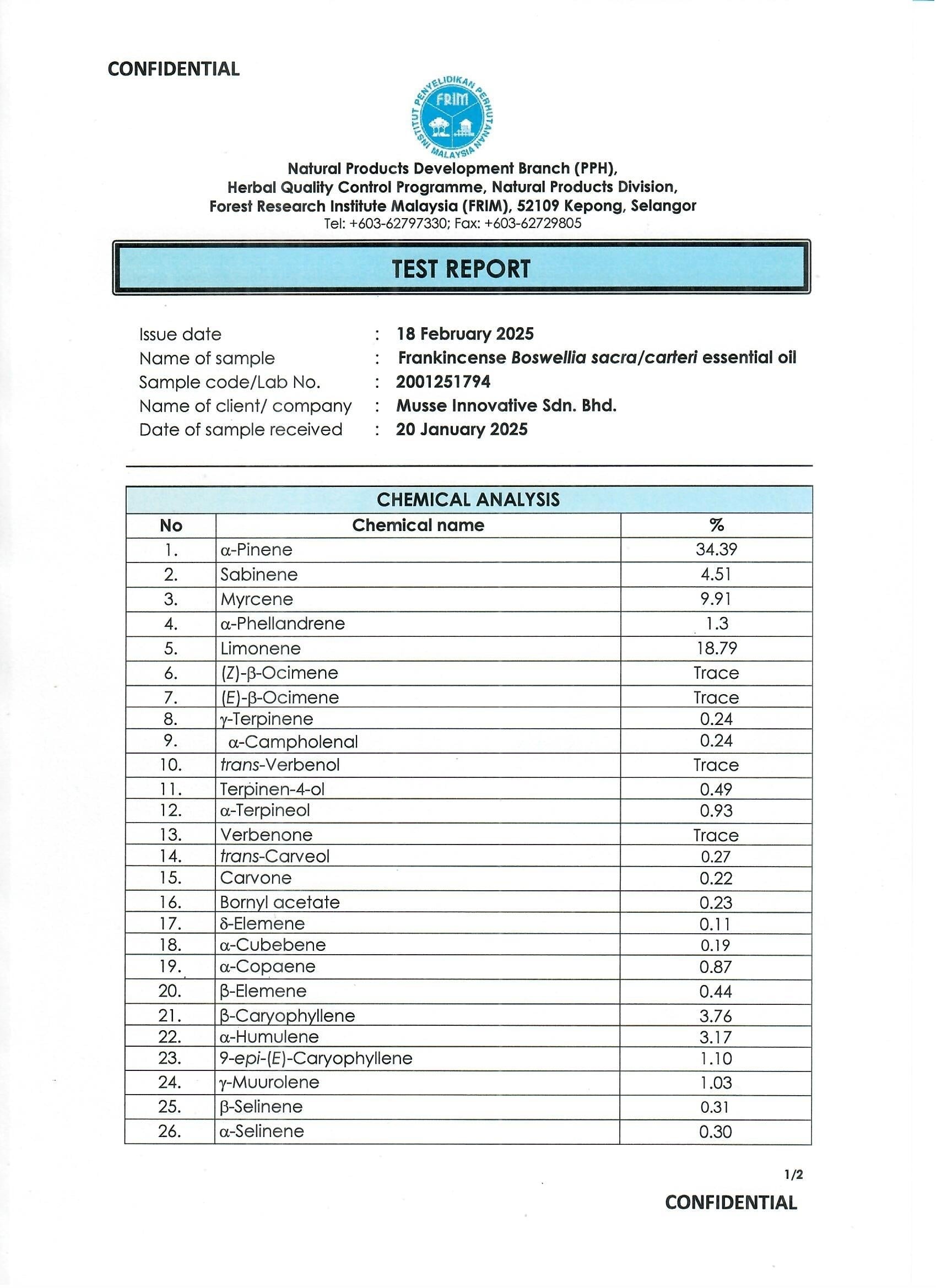 FRIM Test Report Page 1