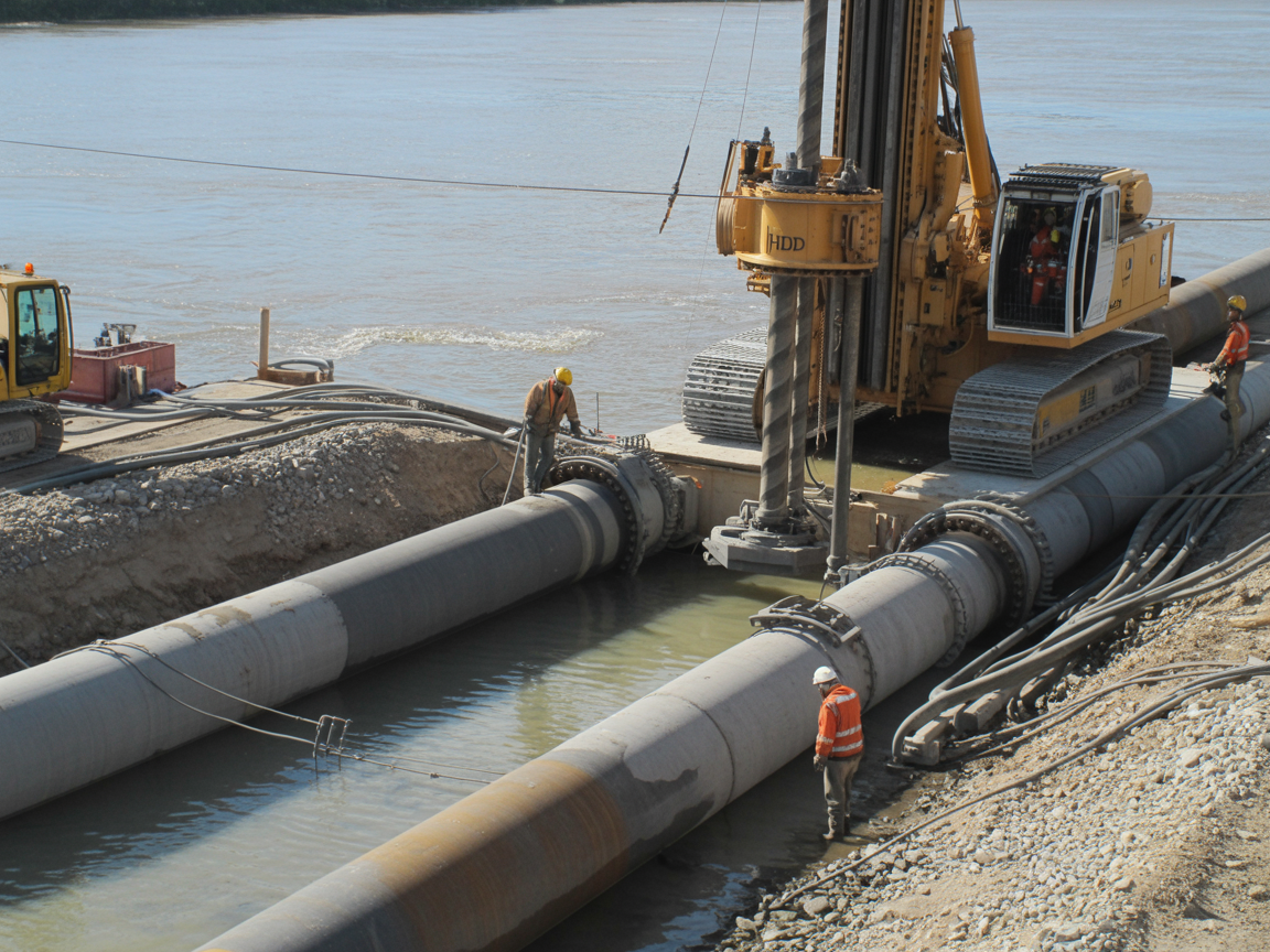 HDD equipment at waterway crossing