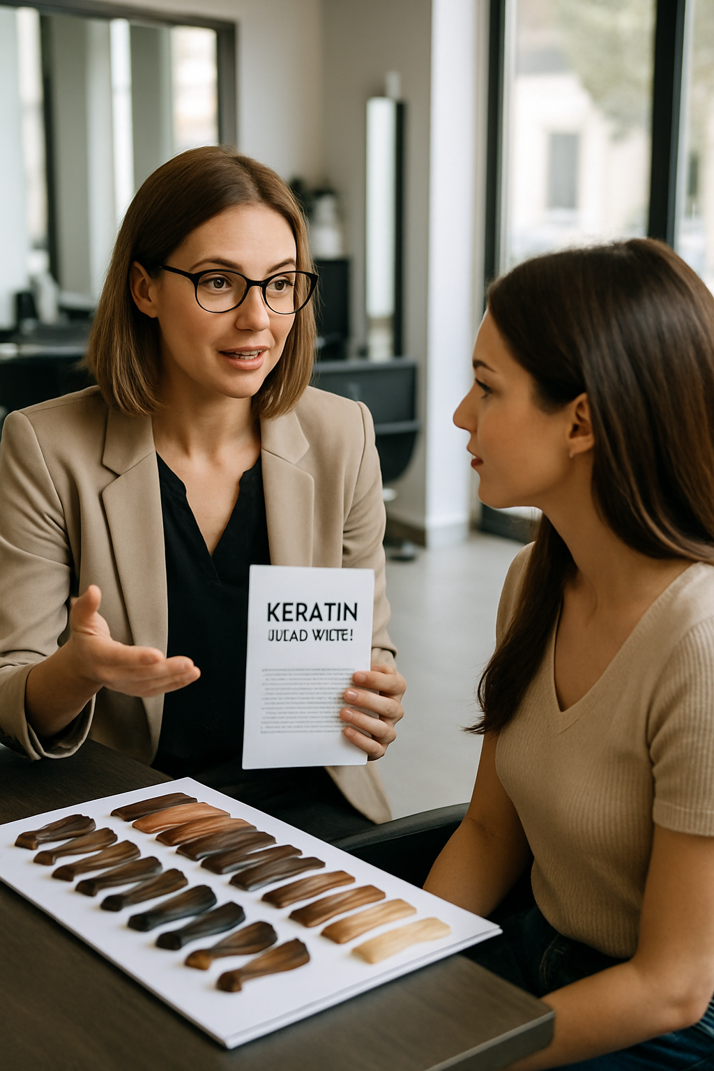 Hair consultation session discussing keratin treatment options