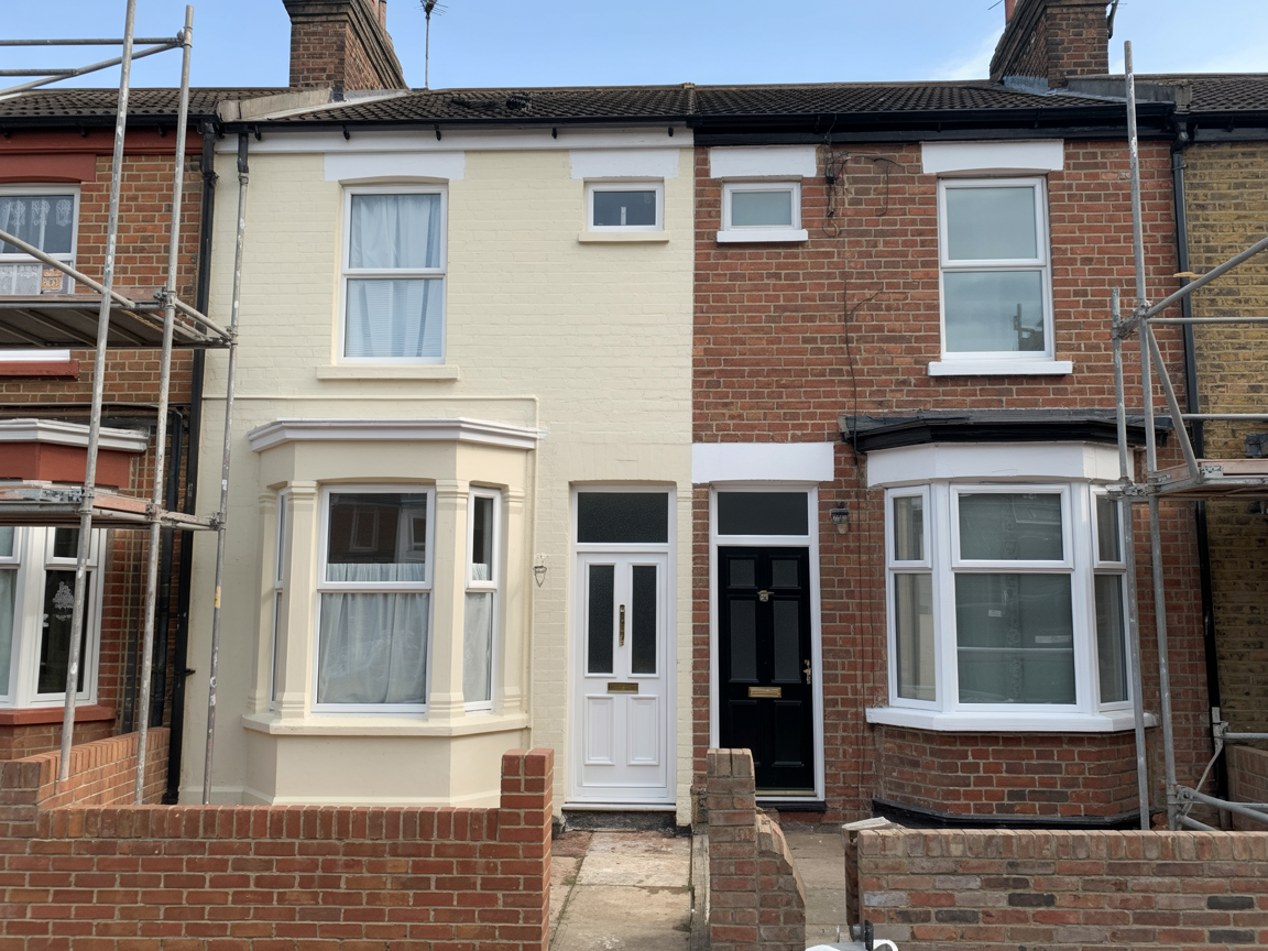 UK home exterior renovation - render, windows, and professional renovation work