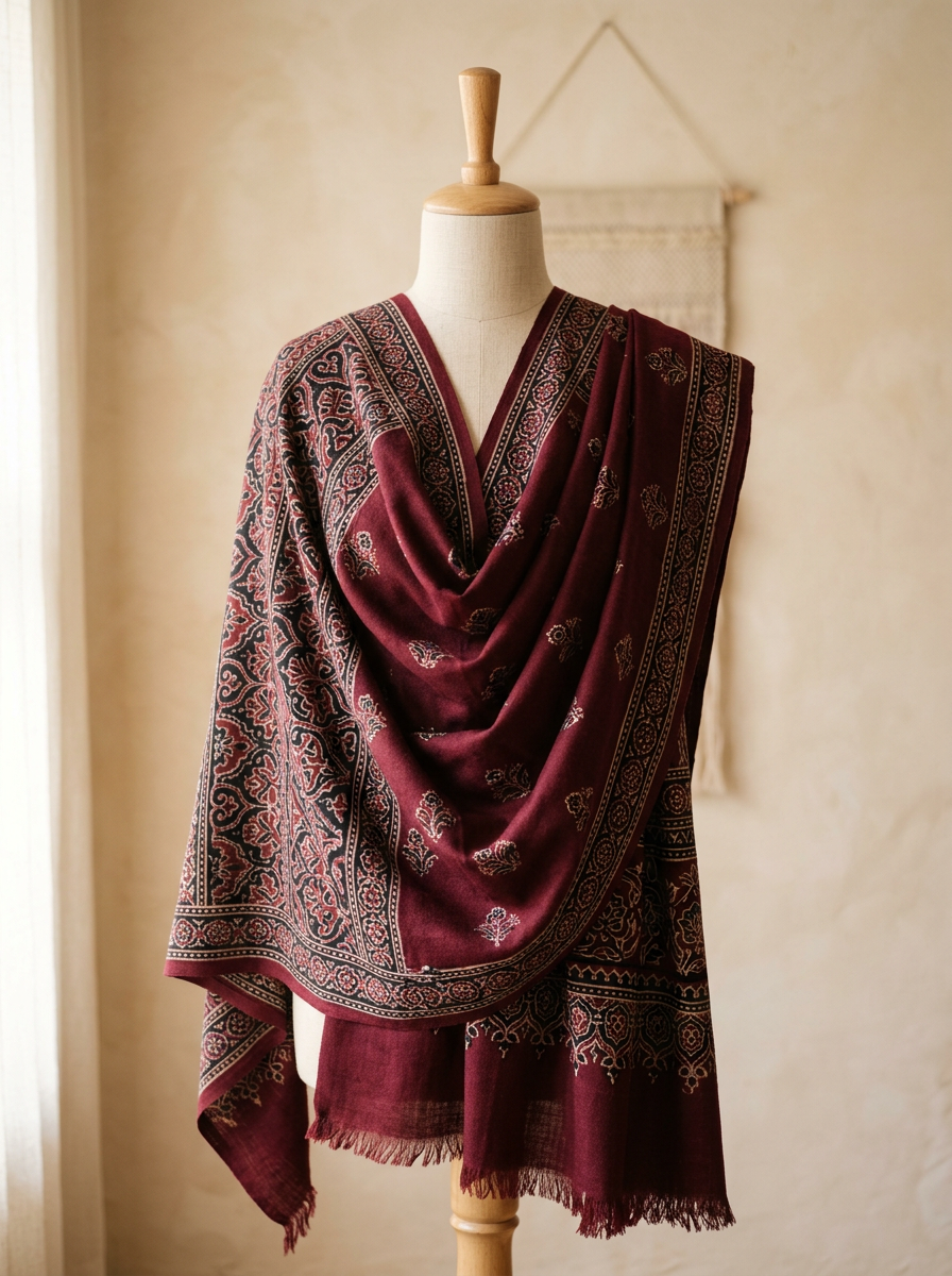 Rouge - Ajrakh Luxury Fine Wool Shawl