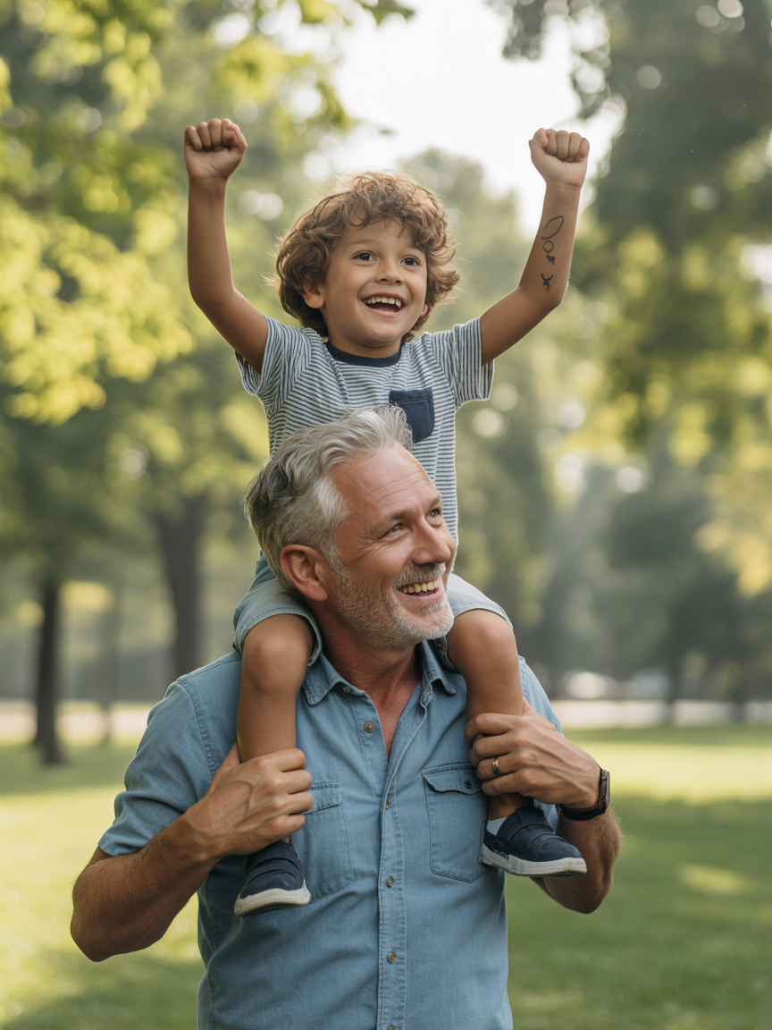 Original photo for Watercolor - Grandfather and grandson in soft flowing washes