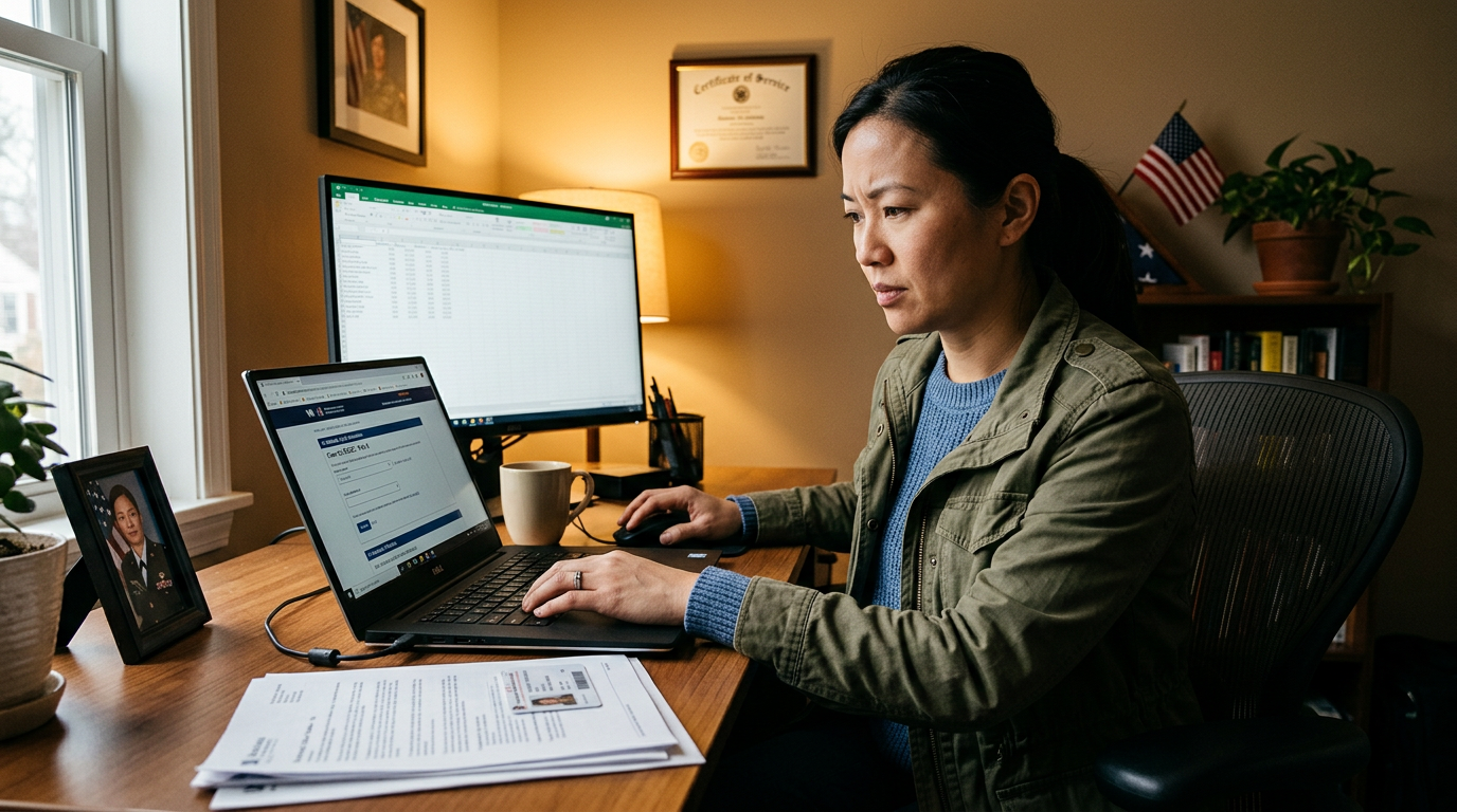 A veteran researching her claim options online