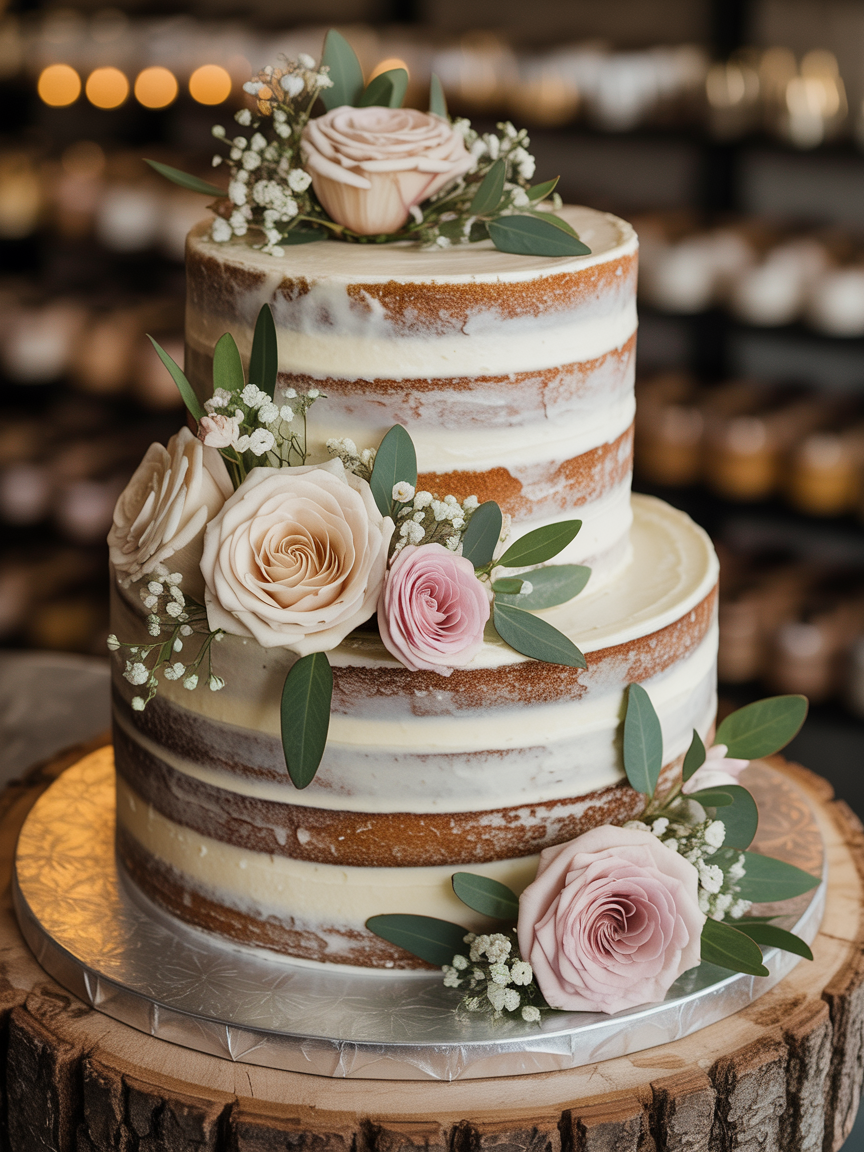 Rustic Floral Wedding Cake