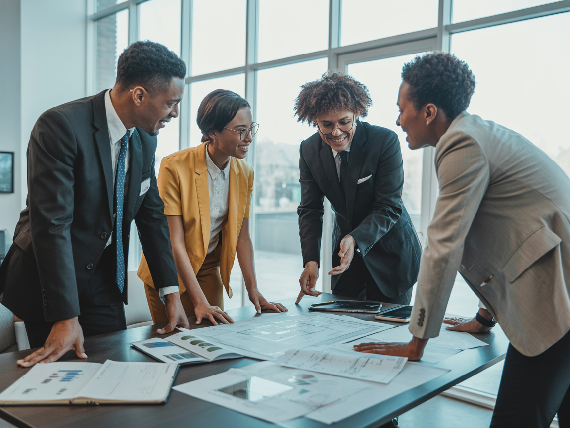Group of African-American investors collaborating in a live session