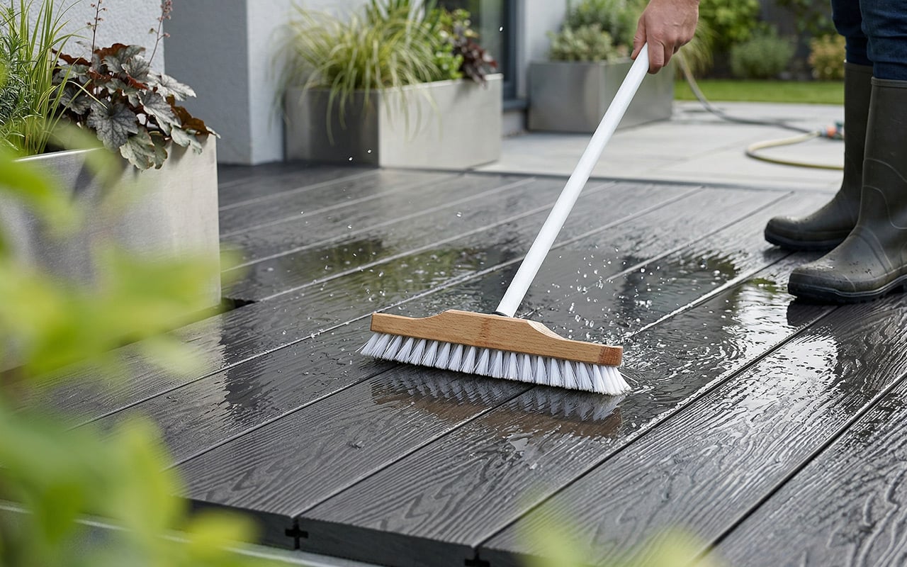 Cleaning garden decking surface