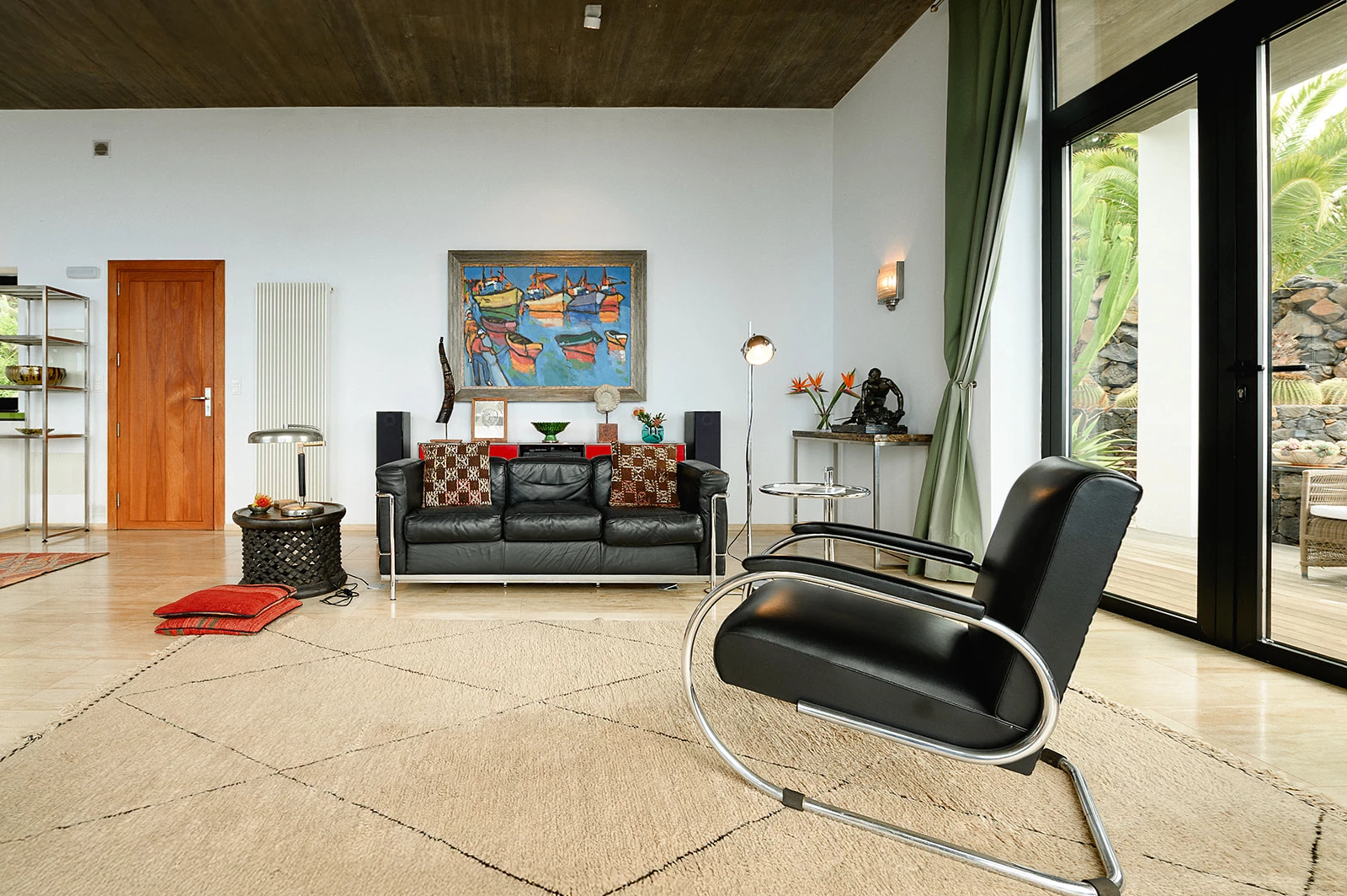 Modern living room with designer furniture and Le Corbusier chair