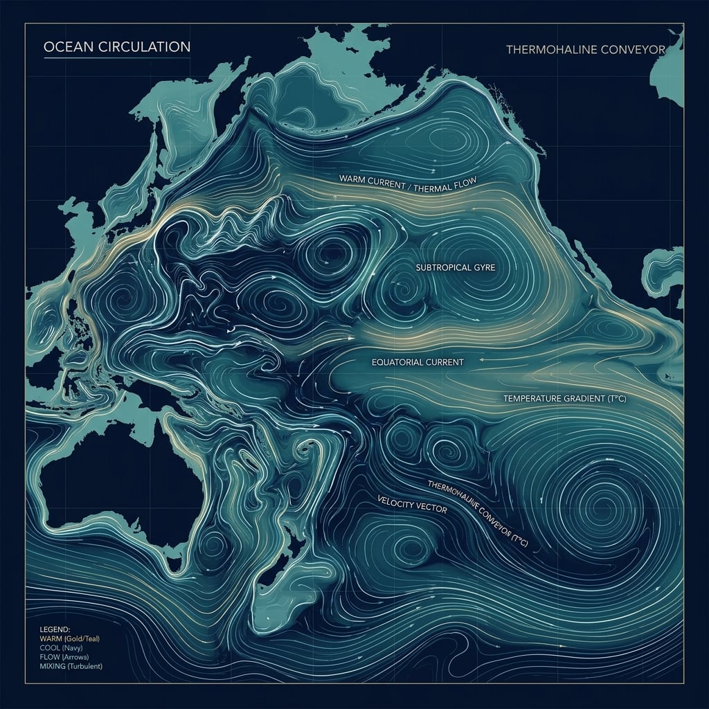 Abstract fluid dynamics simulation of ocean currents