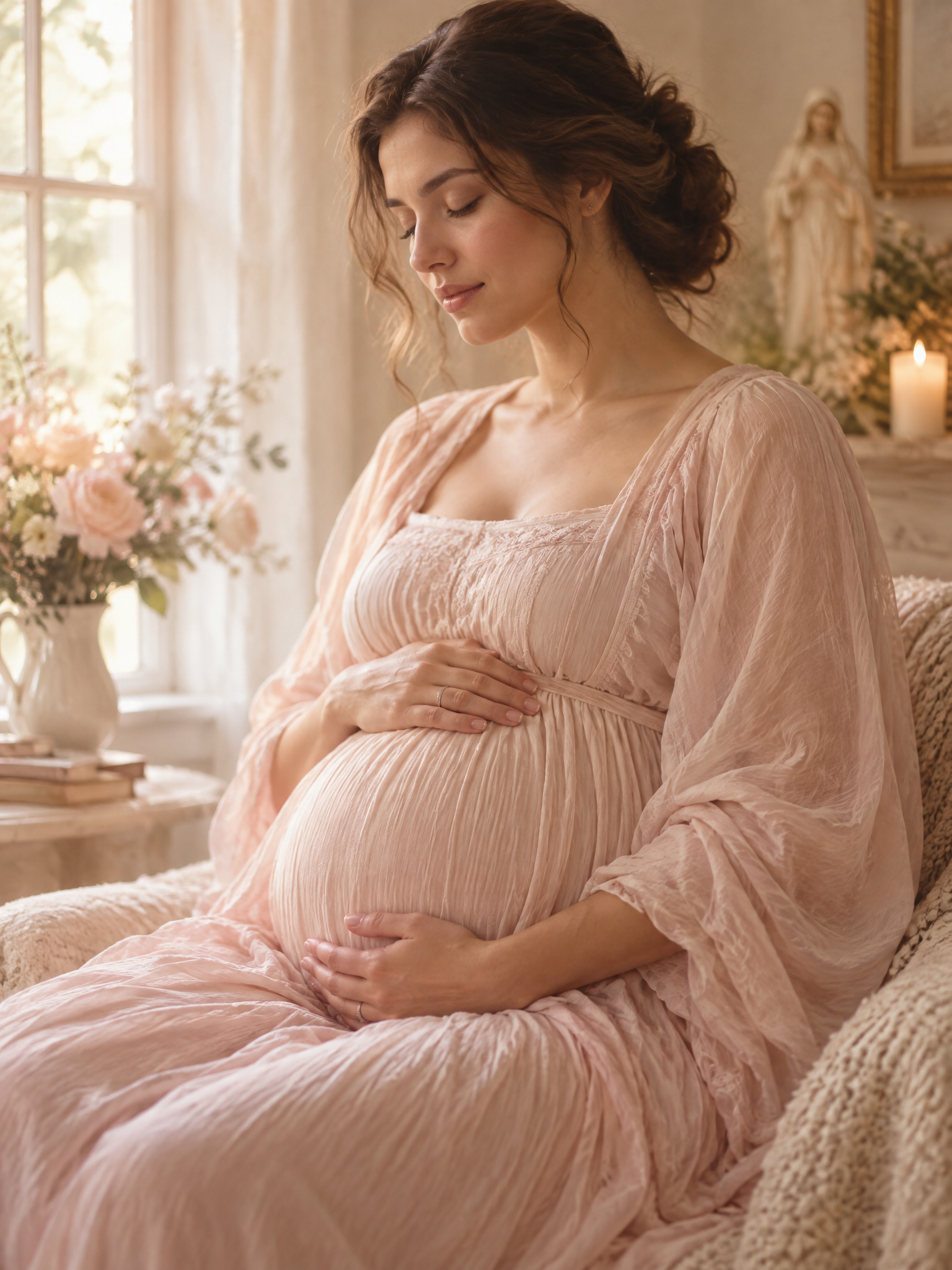 An expectant mother in quiet reflection