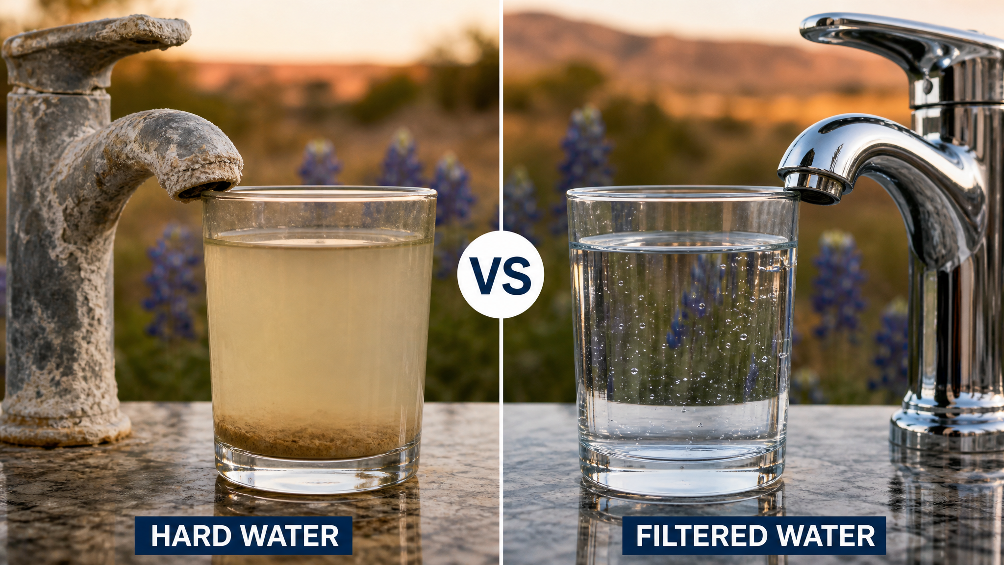Before and after comparison showing water quality improvement with filtration
