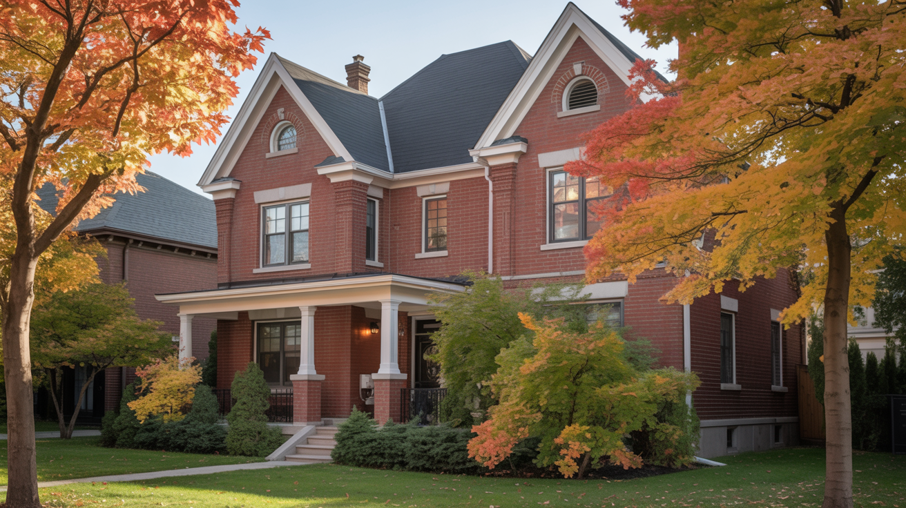 Classic Toronto brick house in autumn