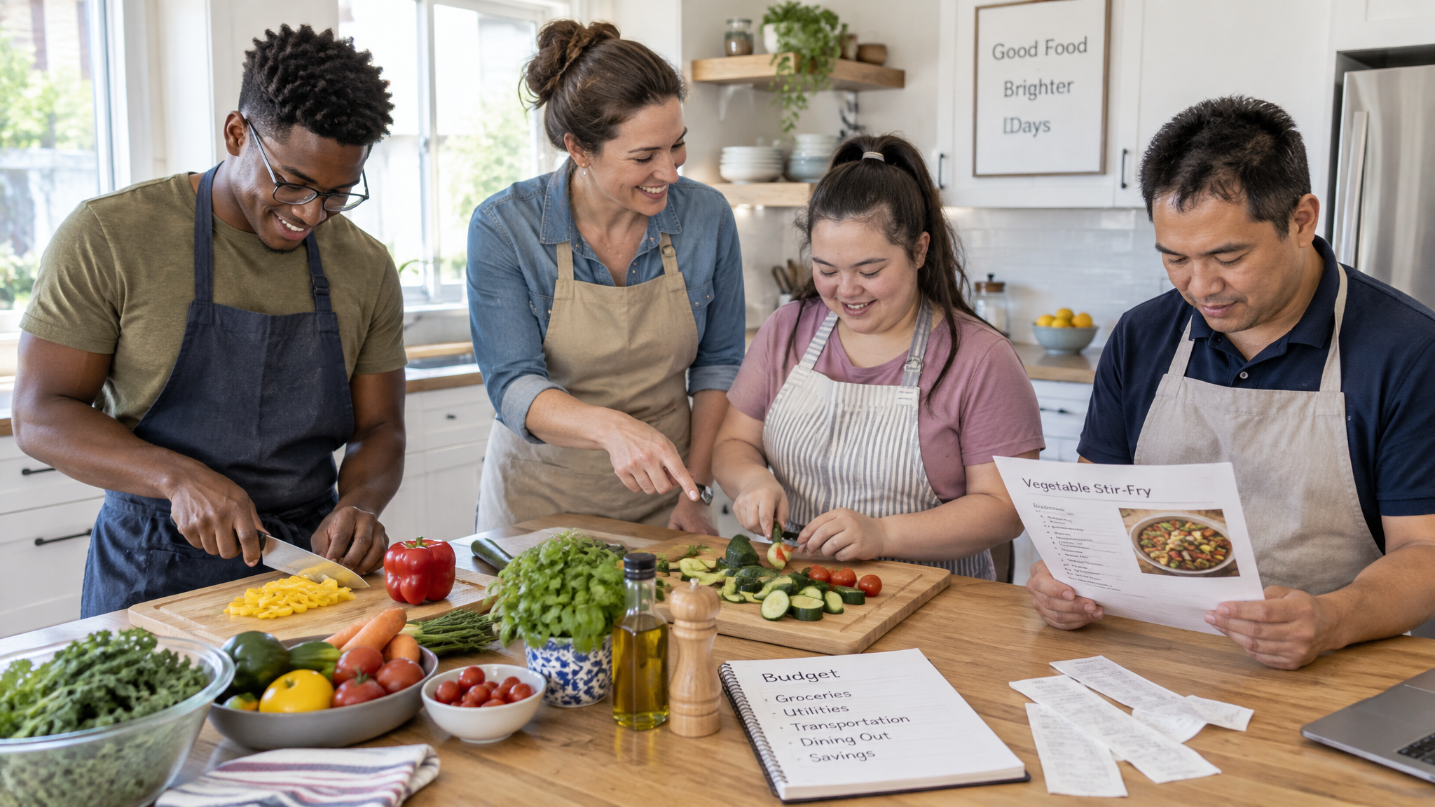 Life skills cooking class in a modern kitchen