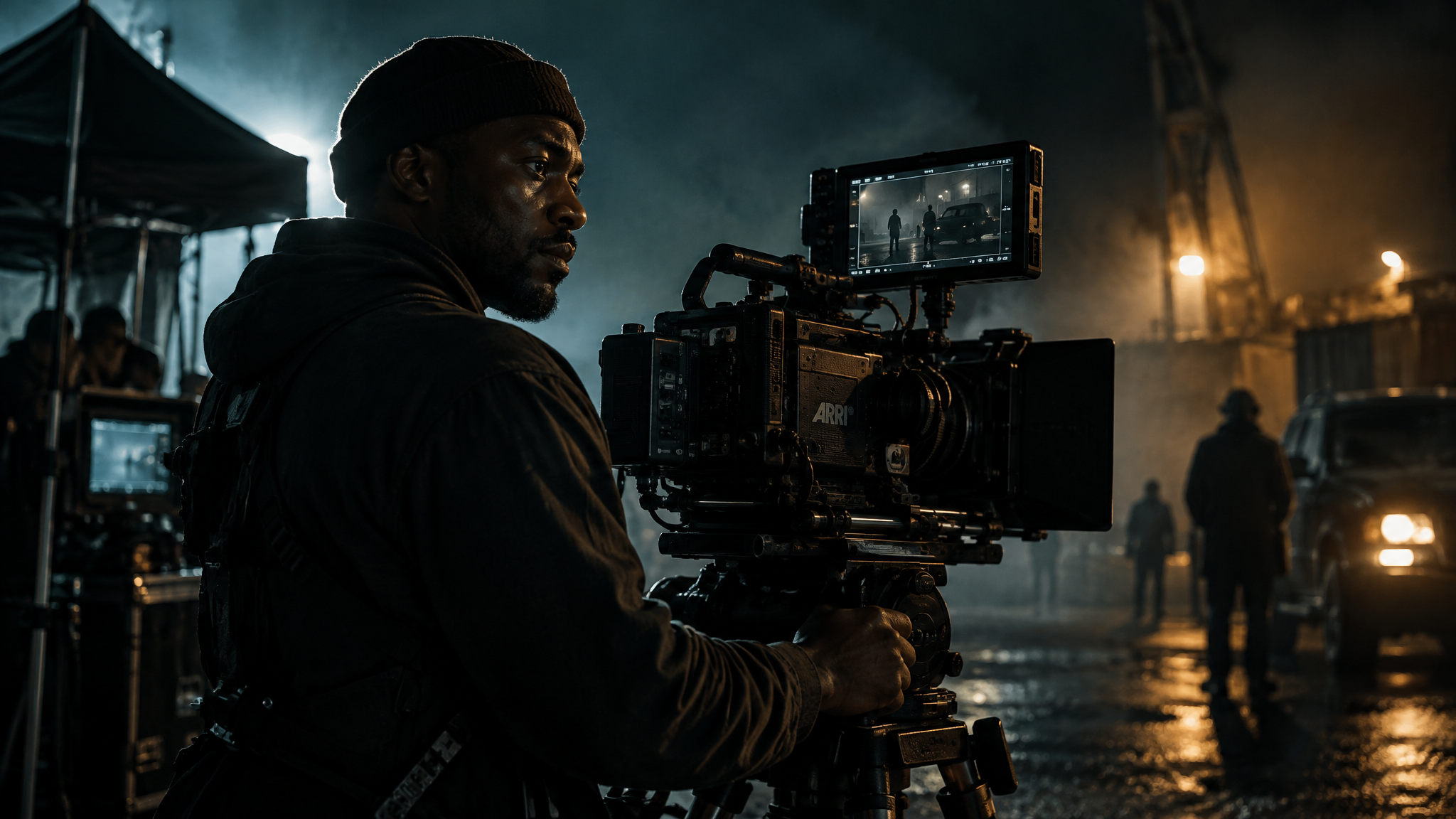 Professional videographer behind a cinema camera on set in Bulawayo
