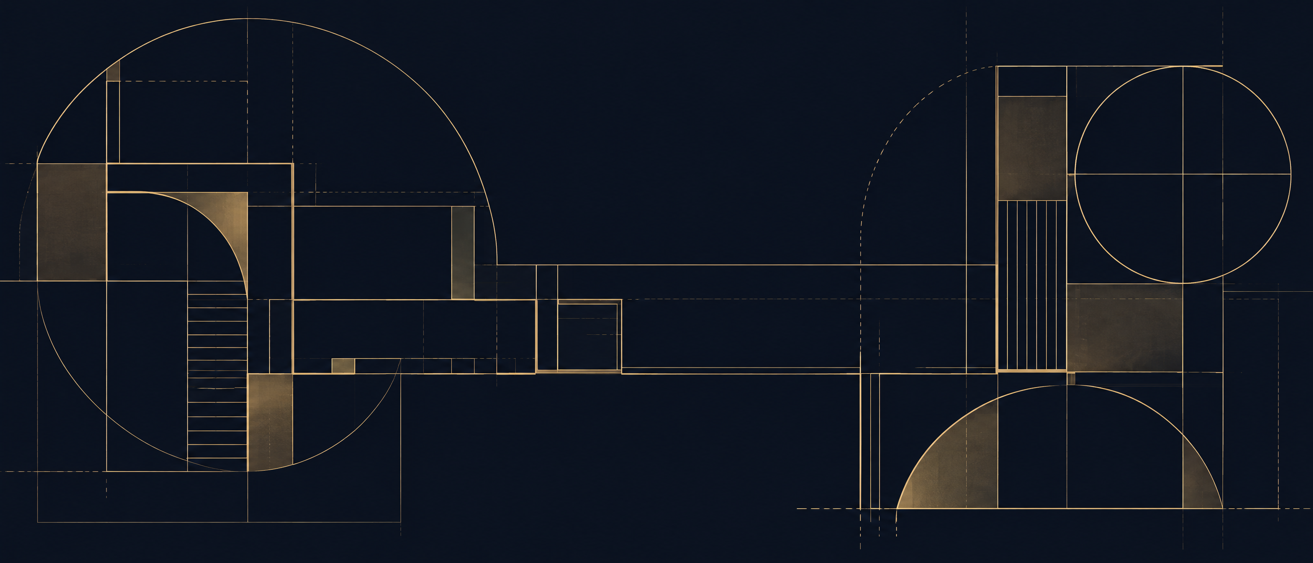 Abstract navy and gold blueprint geometry representing commercial lease and fit out for GCCs