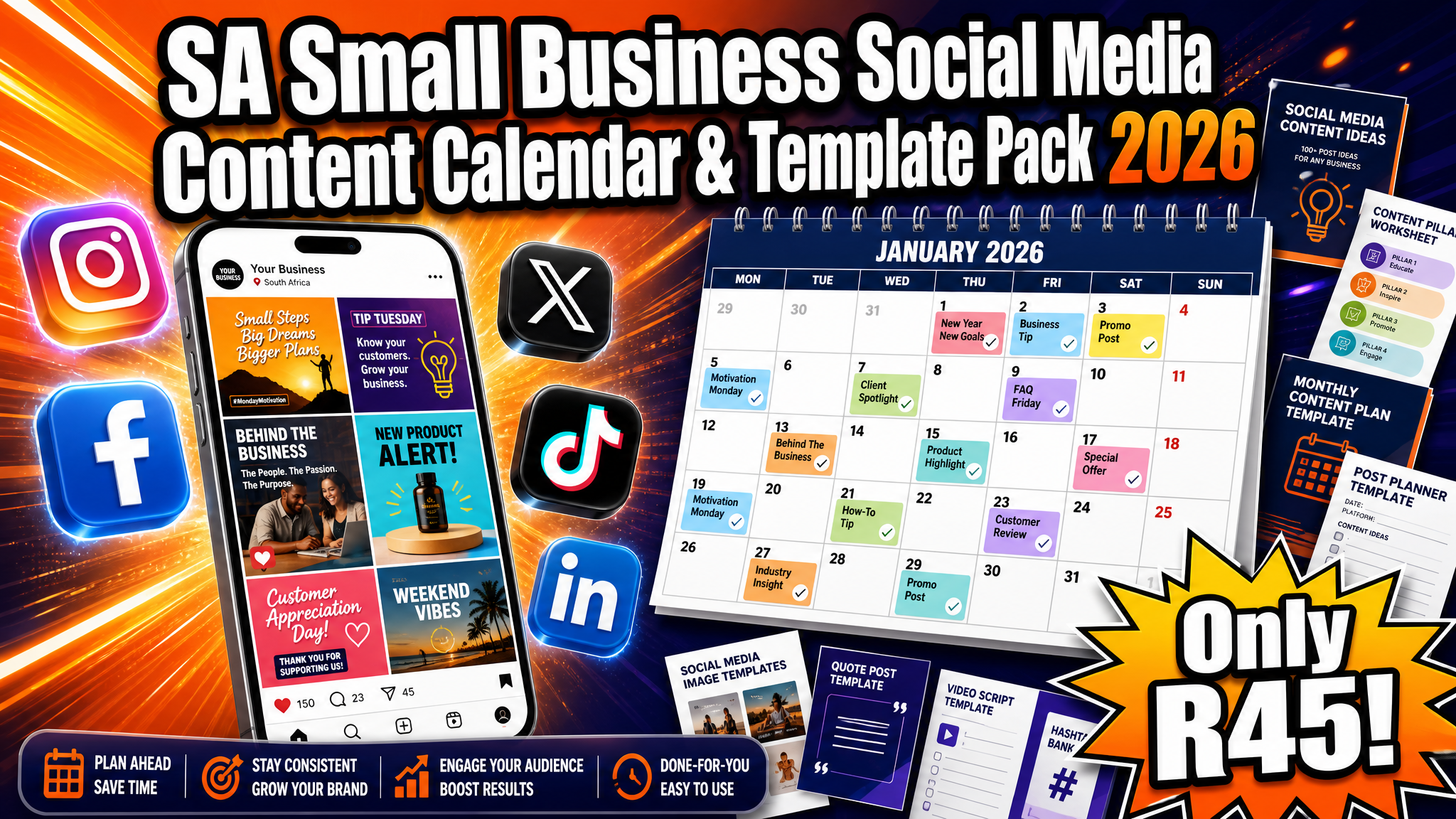 SA Small Business Social Media Content Calendar & Template Pack 2026