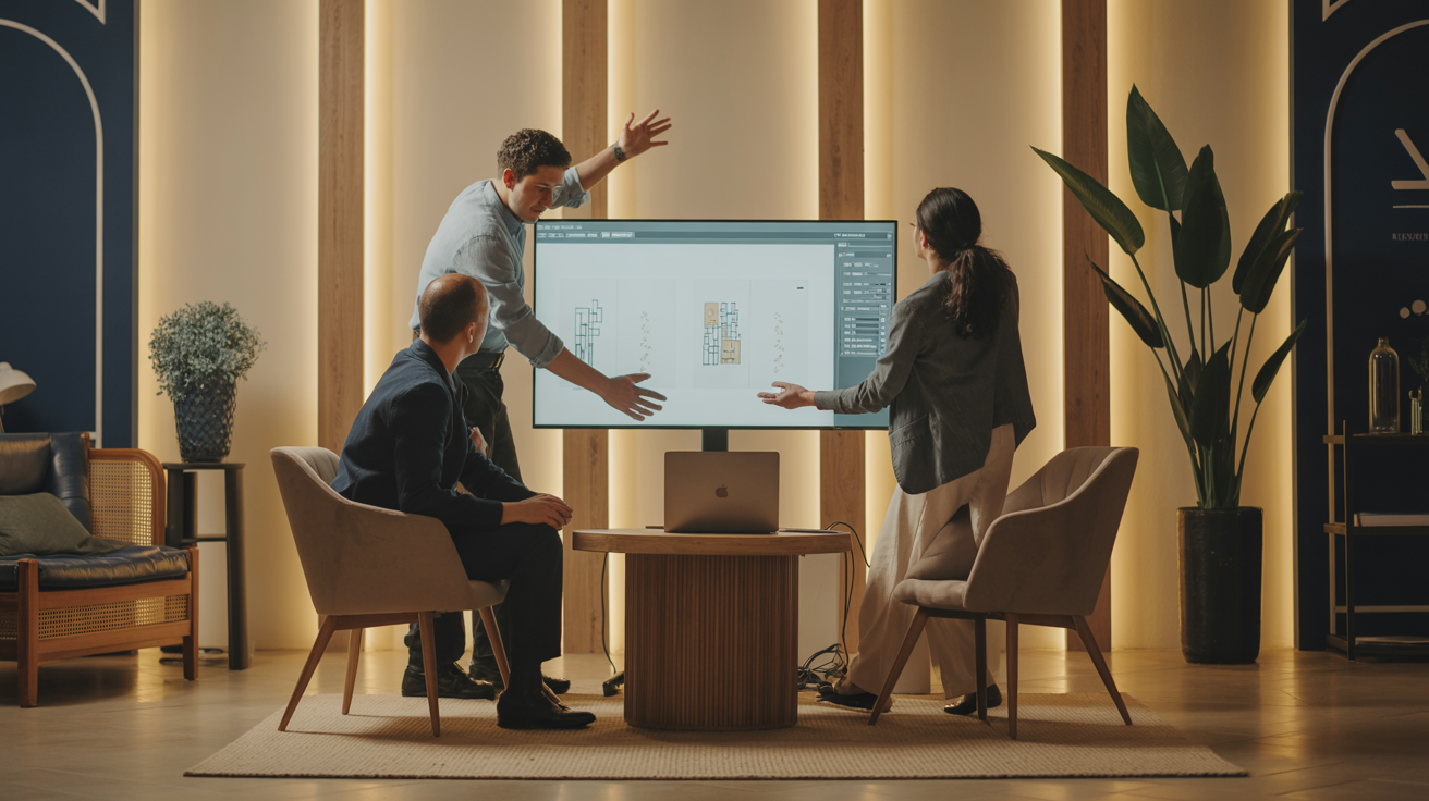 Équipe créative collaborant sur un projet digital