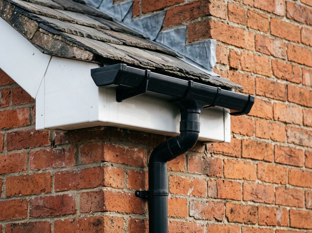 White fascia with black uPVC gutter and downpipe