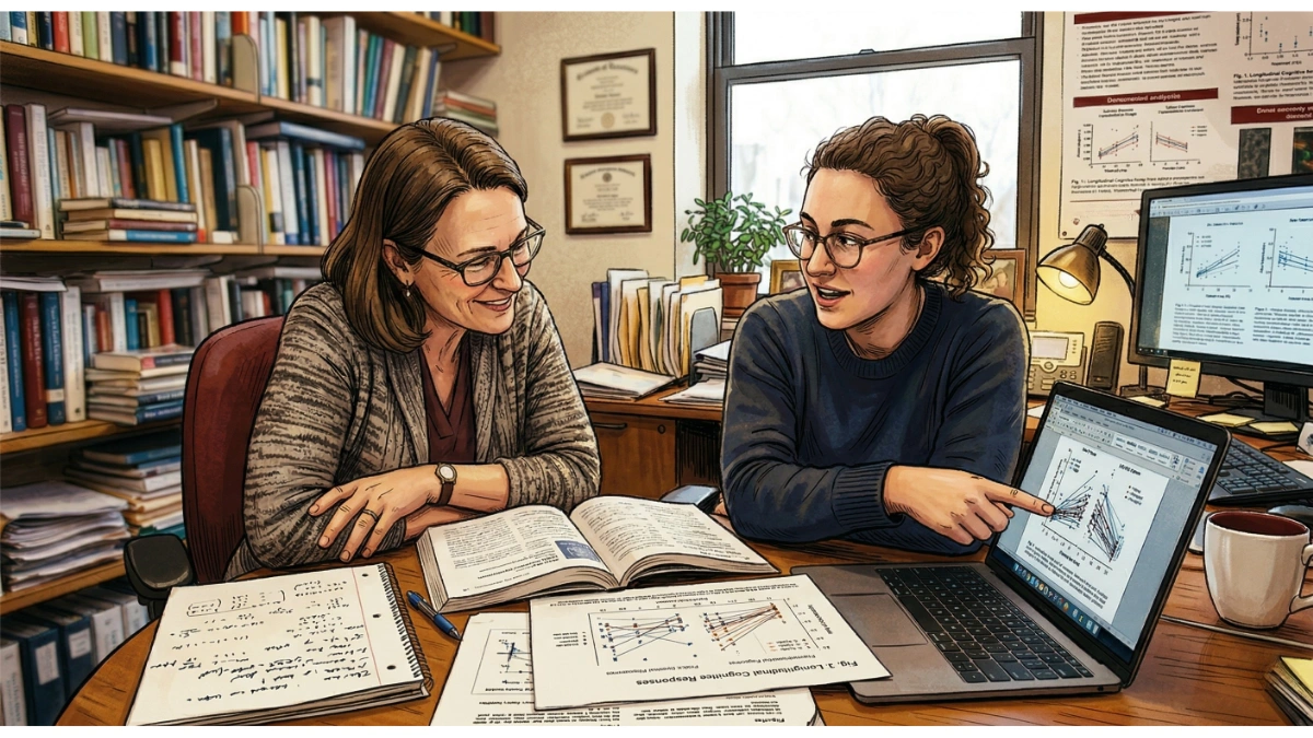 Students and mentor working together on research